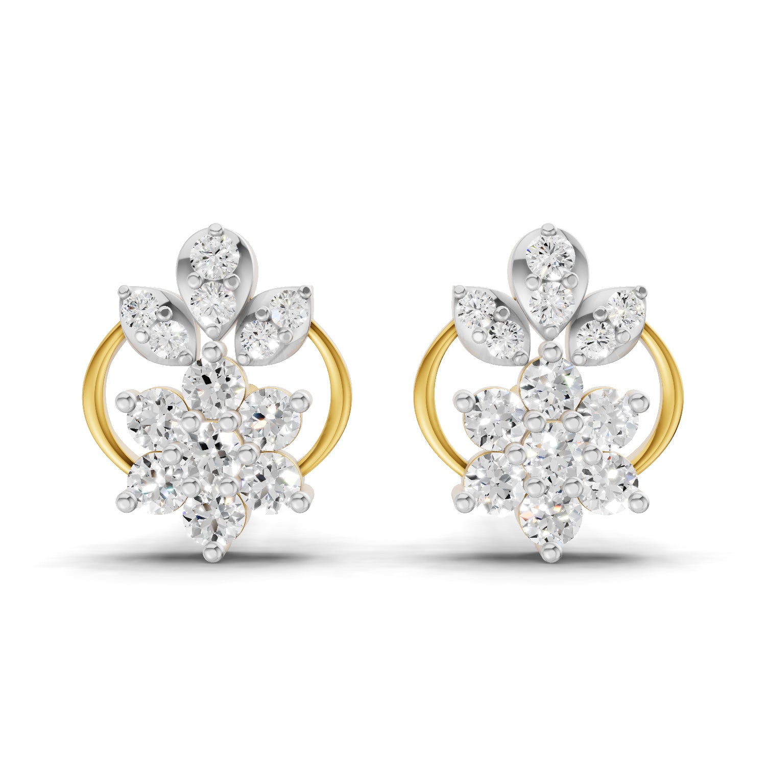 0.32 Carat  | 925 Sterling Silver Gold Plated Floral Grace Stud Earrings