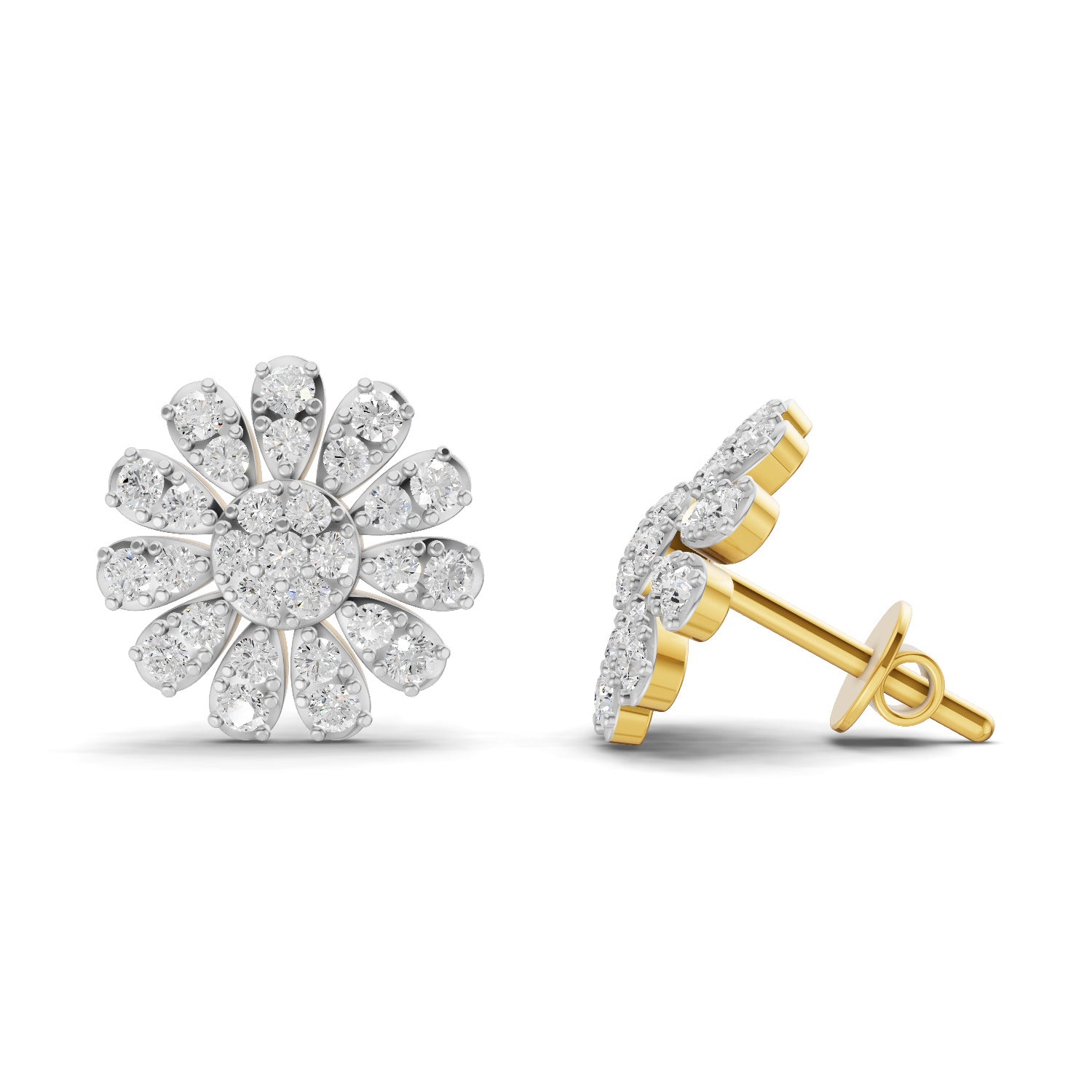 0.76 Carat  | 925 Sterling Silver Gold Plated Floral Earrings