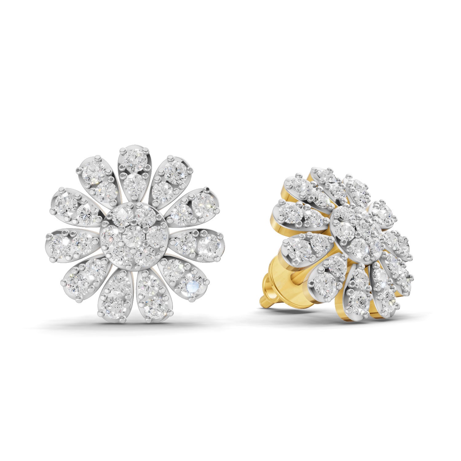 0.76 Carat  | 925 Sterling Silver Gold Plated Floral Earrings