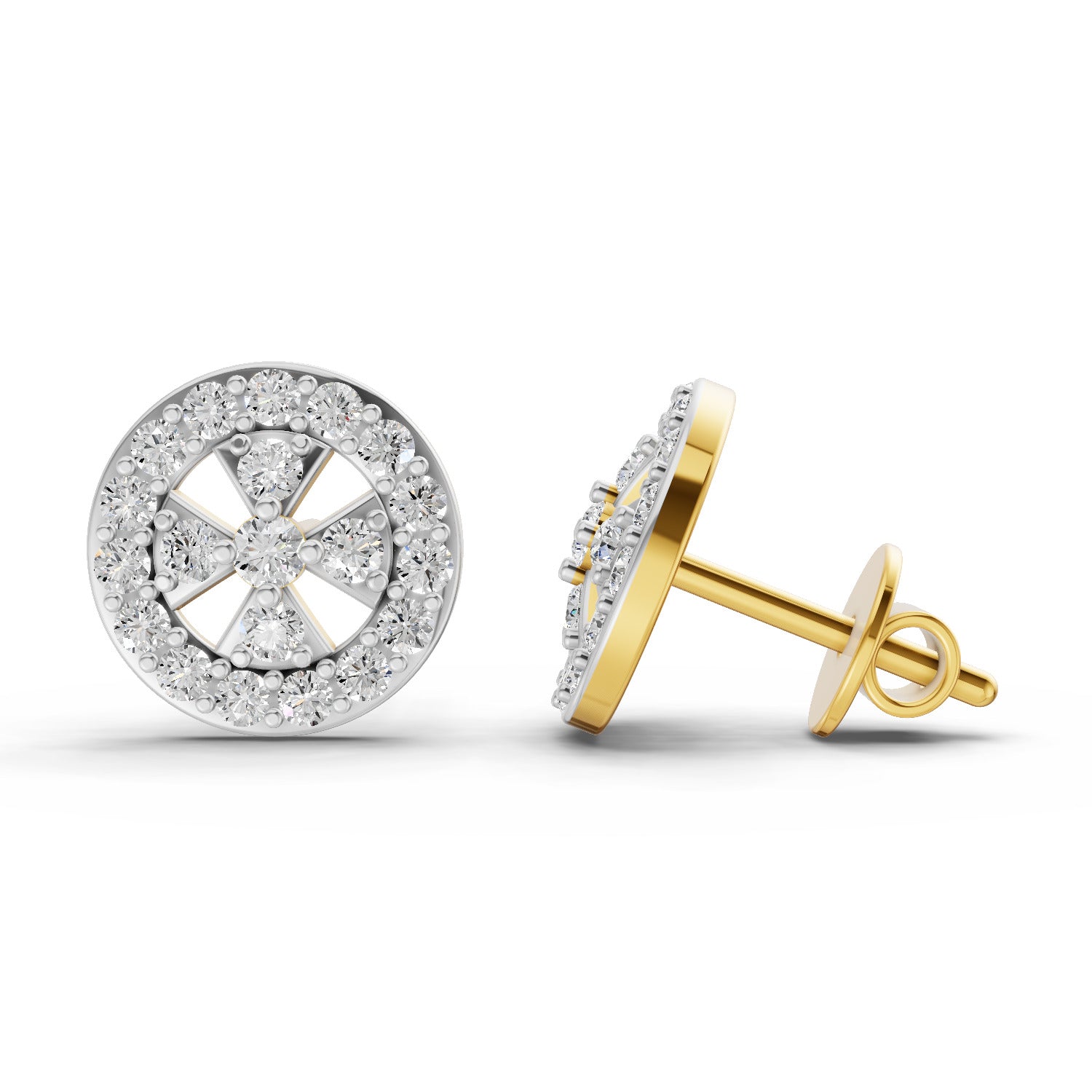 0.64 Carat  | 925 Sterling Silver Gold Plated Diamond Halo Stud Earrings