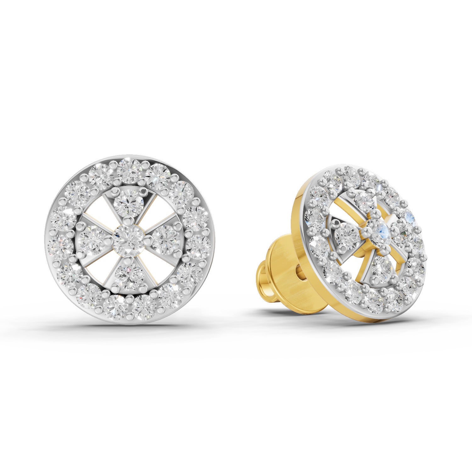 0.64 Carat  | 925 Sterling Silver Gold Plated Diamond Halo Stud Earrings