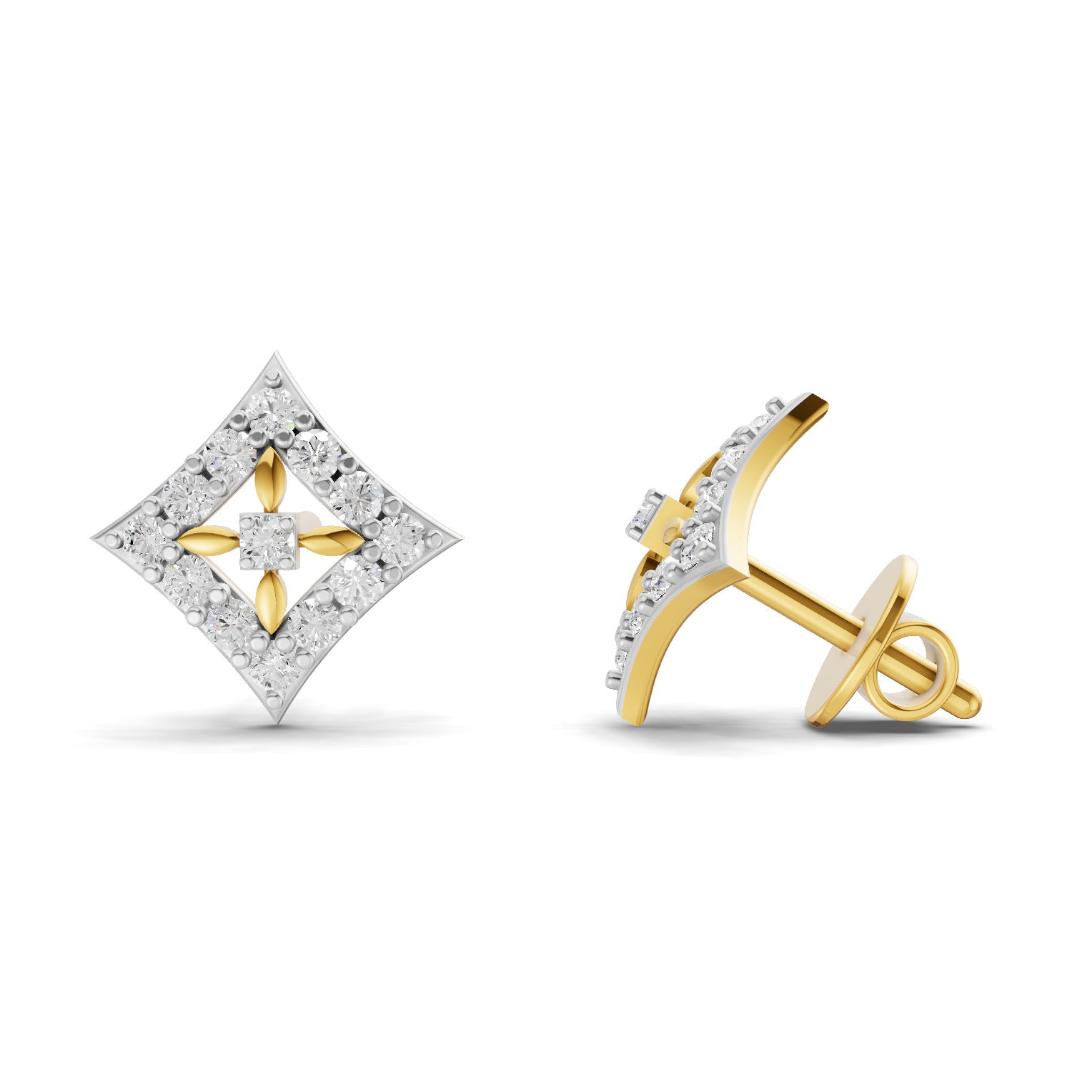 0.31 Carat  | 925 Sterling Silver Gold Plated Square Fashion Earrings