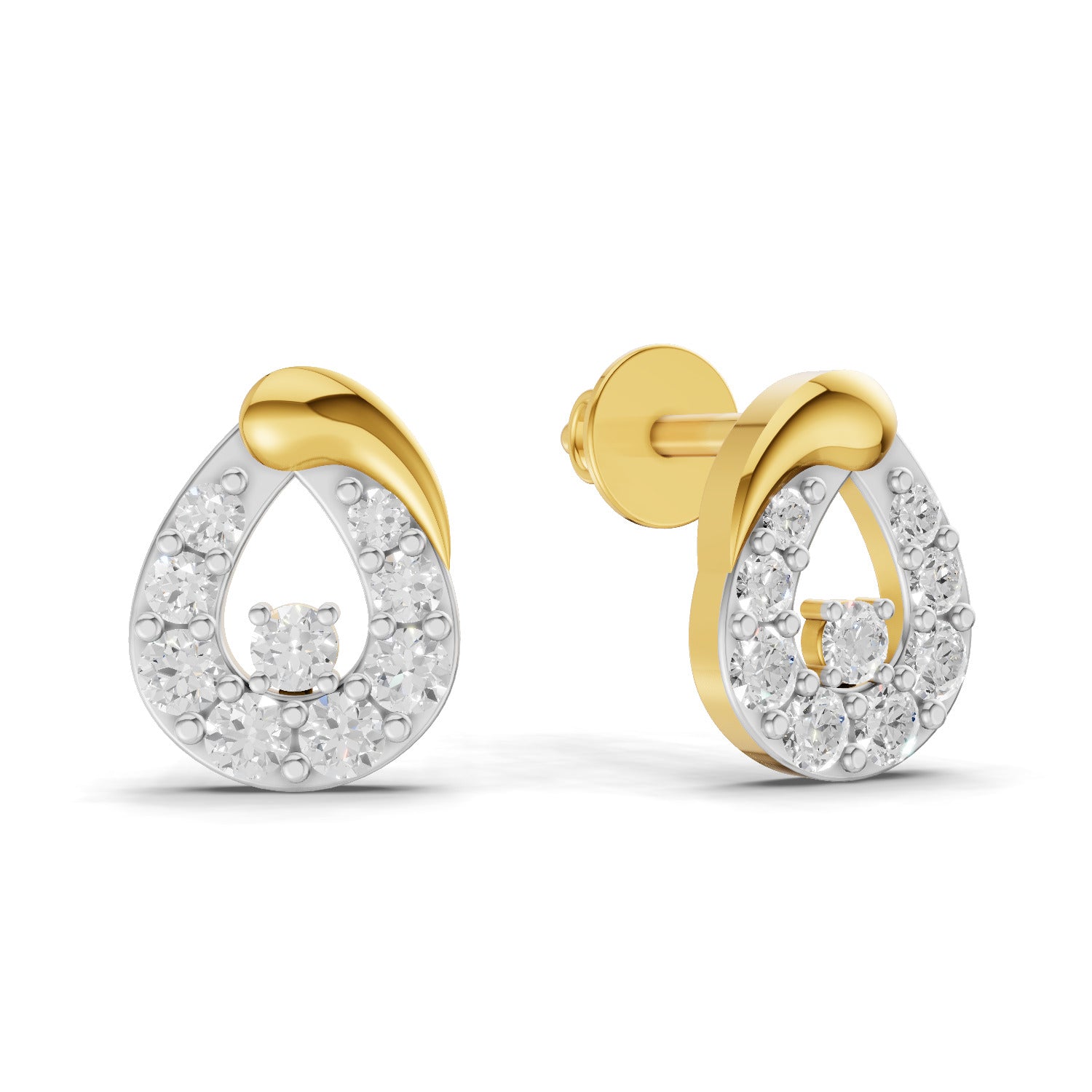 0.32 Carat  | 925 Sterling Silver Gold Plated Teardrop Stud Earrings