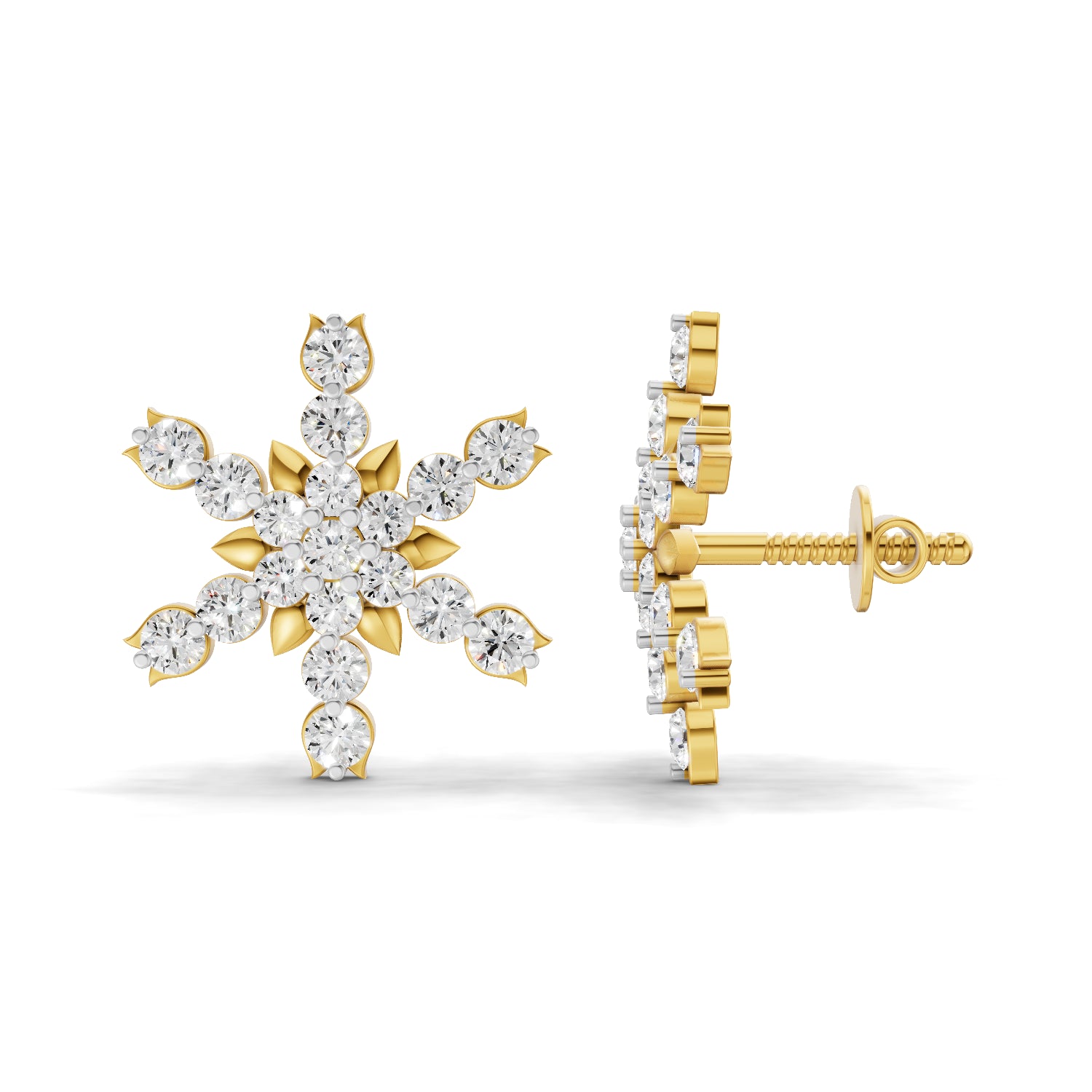 0.87 Carat | 925 Sterling Silver Gold Plated Snowflakes Earrings