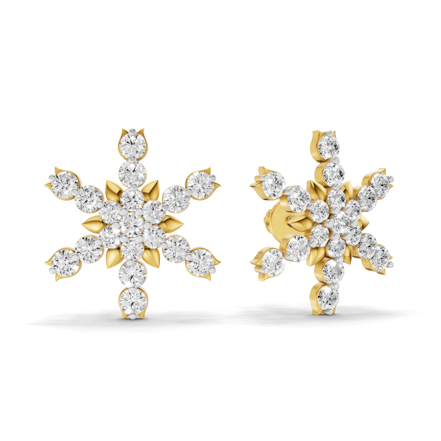 0.87 Carat | 925 Sterling Silver Gold Plated Snowflakes Earrings
