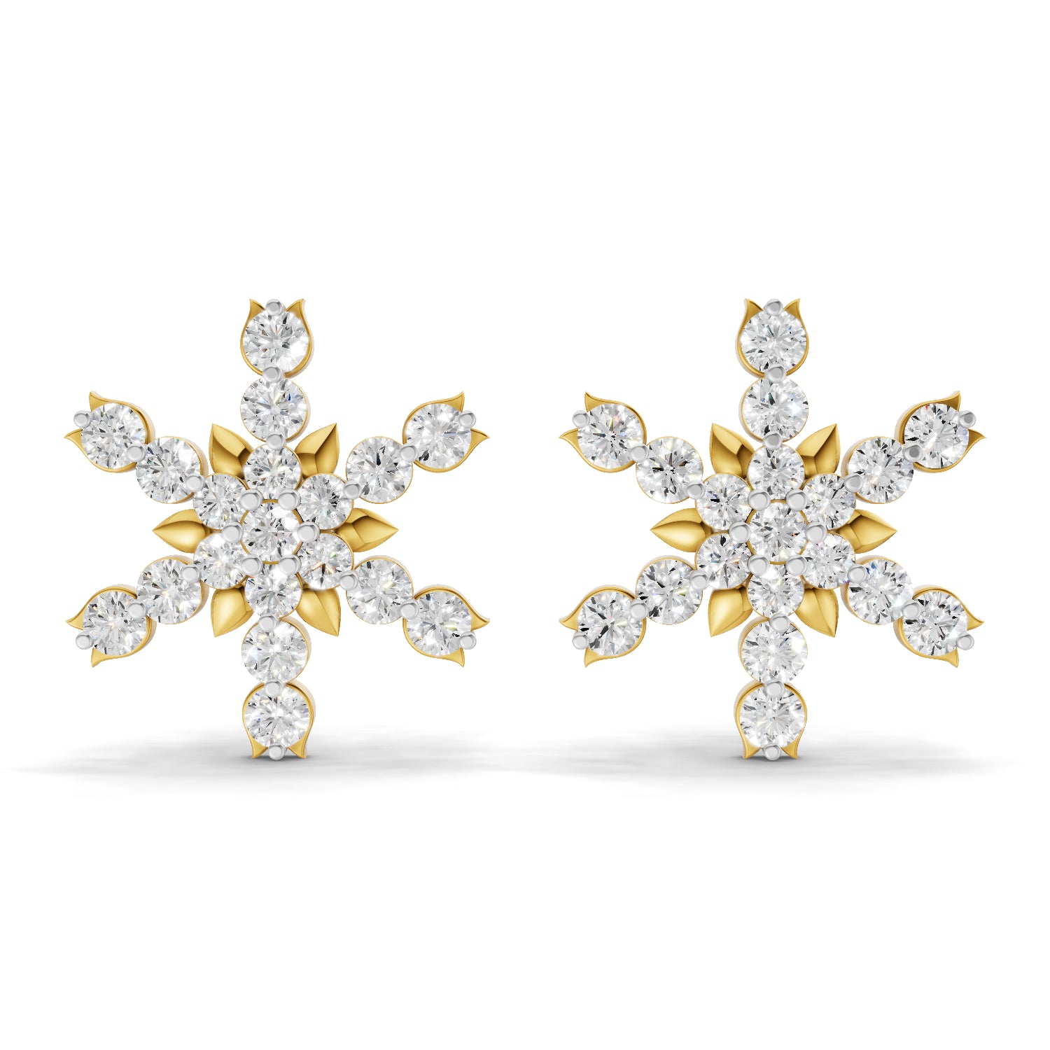 0.87 Carat | 925 Sterling Silver Gold Plated Snowflakes Earrings