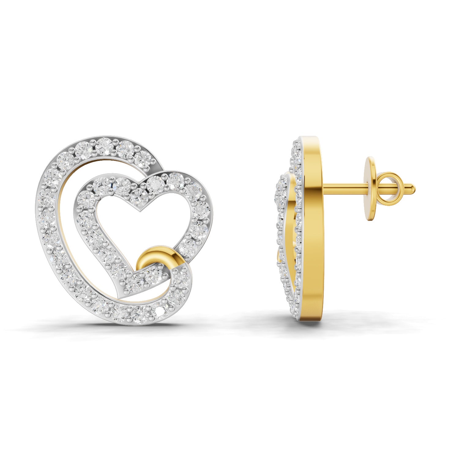 0.94 Carat  | 925 Sterling Silver Yellow Gold Plated Heart Earrings