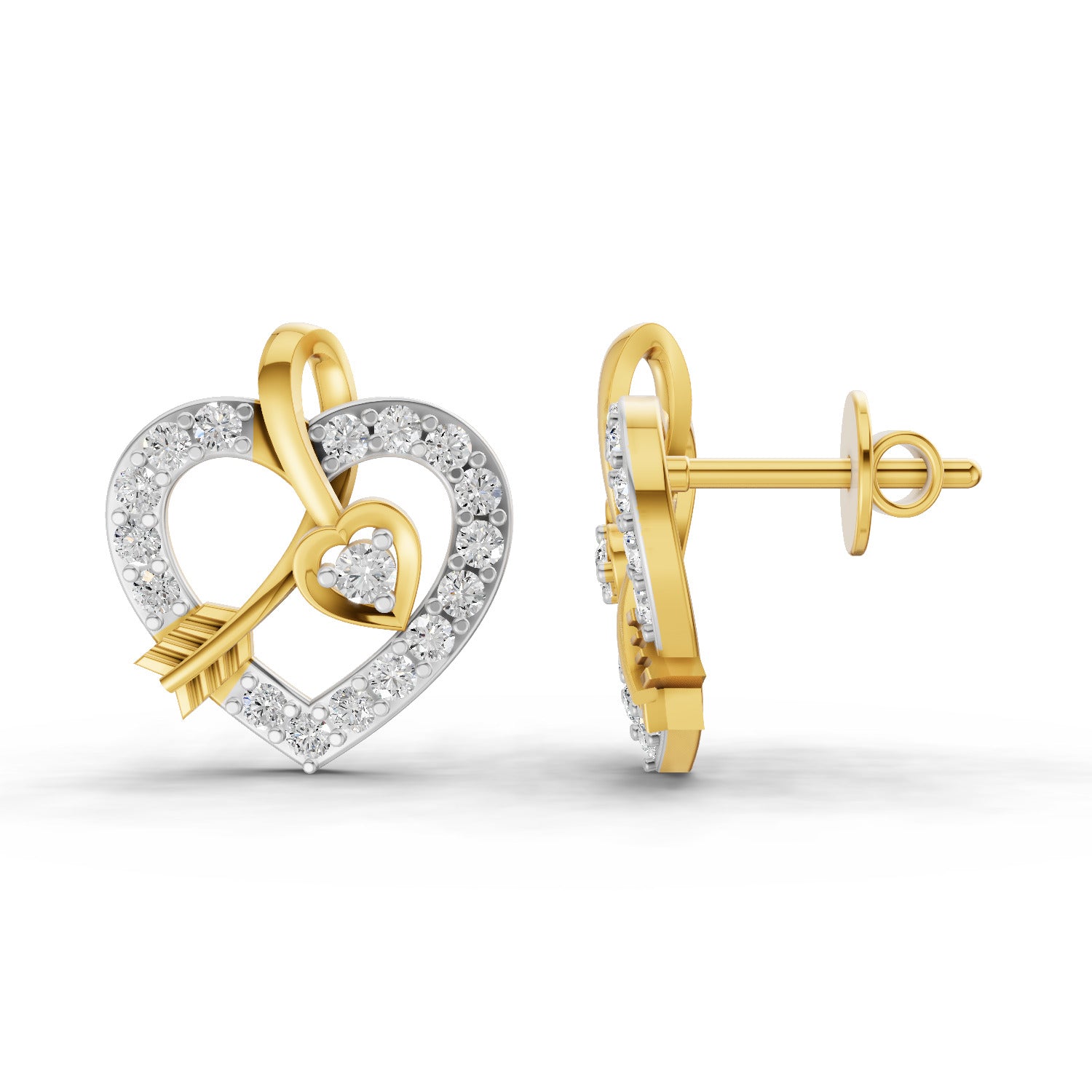 0.63 Carat  | 925 Sterling Silver Gold Plated Heart Earrings