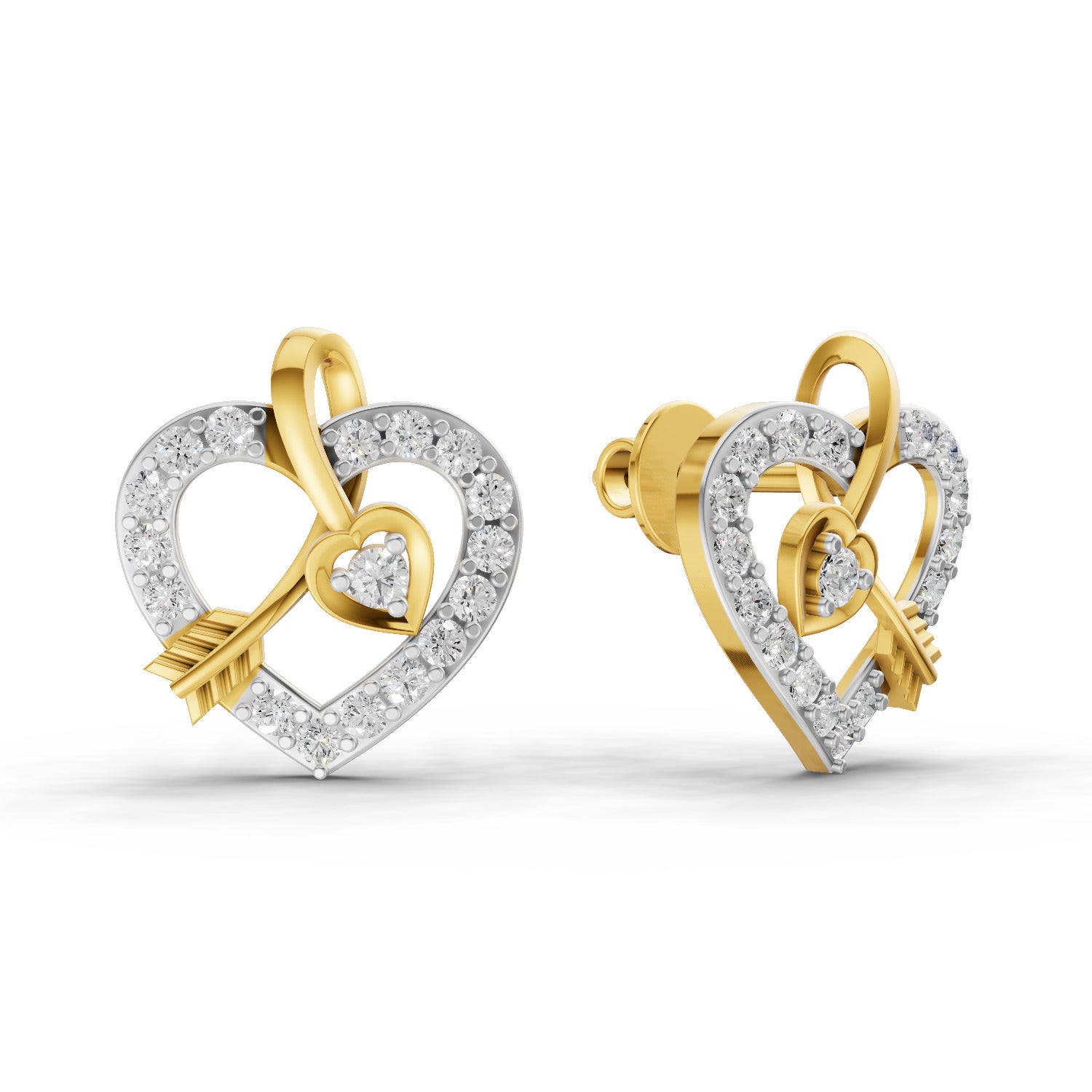 0.63 Carat  | 925 Sterling Silver Gold Plated Heart Earrings