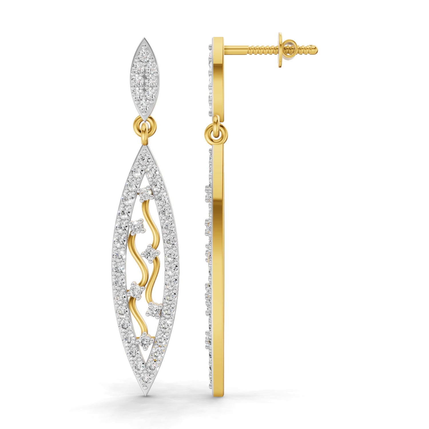 0.12 Carat | 925 Sterling Silver Gold Plated Leaf Drop Earrings