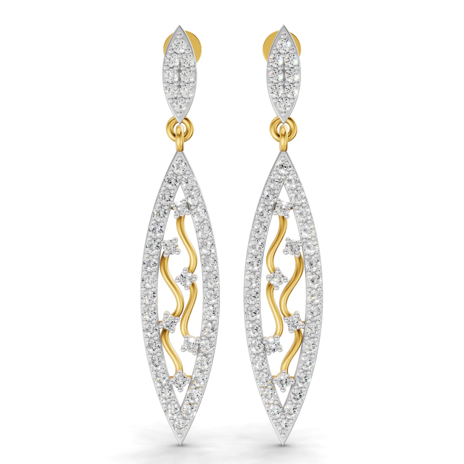 0.12 Carat | 925 Sterling Silver Gold Plated Leaf Drop Earrings