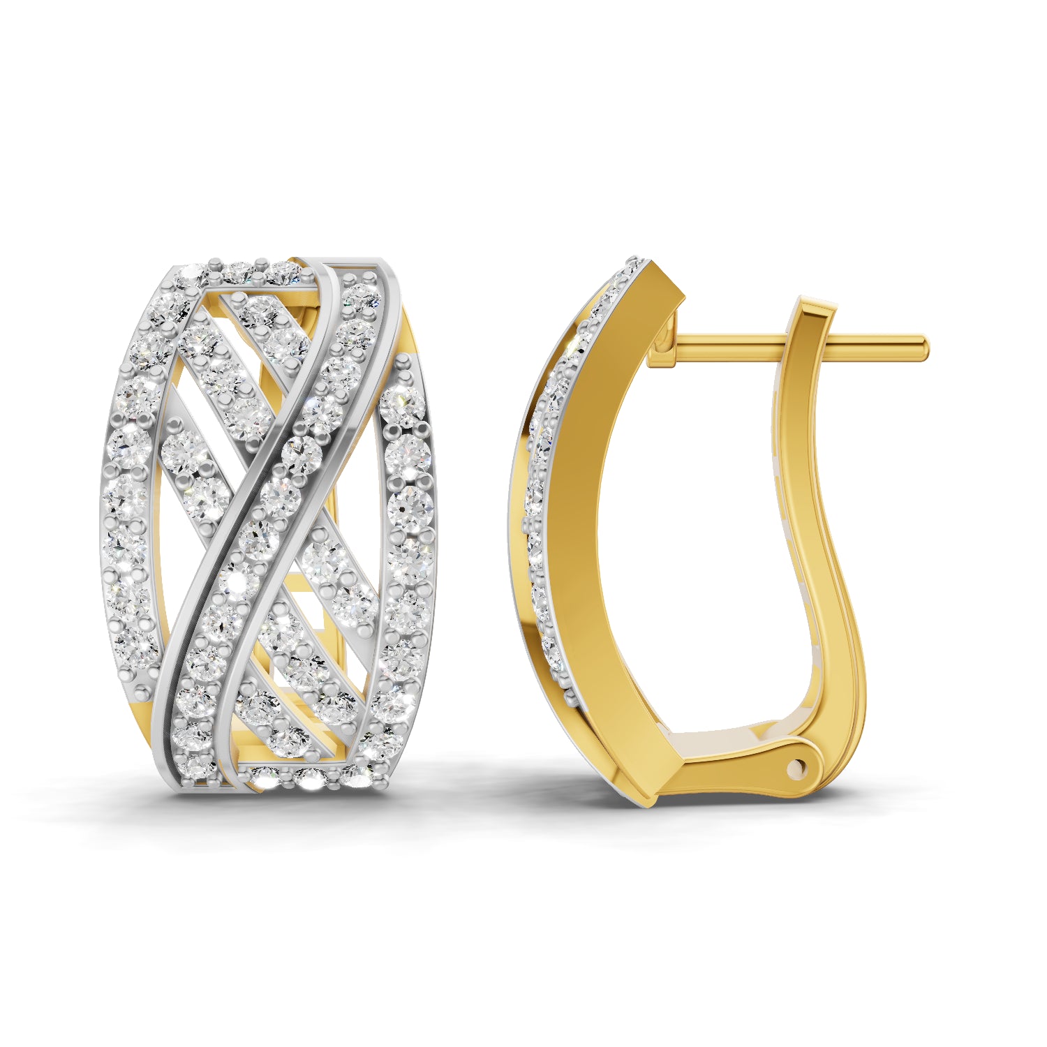 0.62 Carat Round Shape | 925 Sterling Silver Gold Plated Kenna Weave Diamond Hoop Stud Earrings