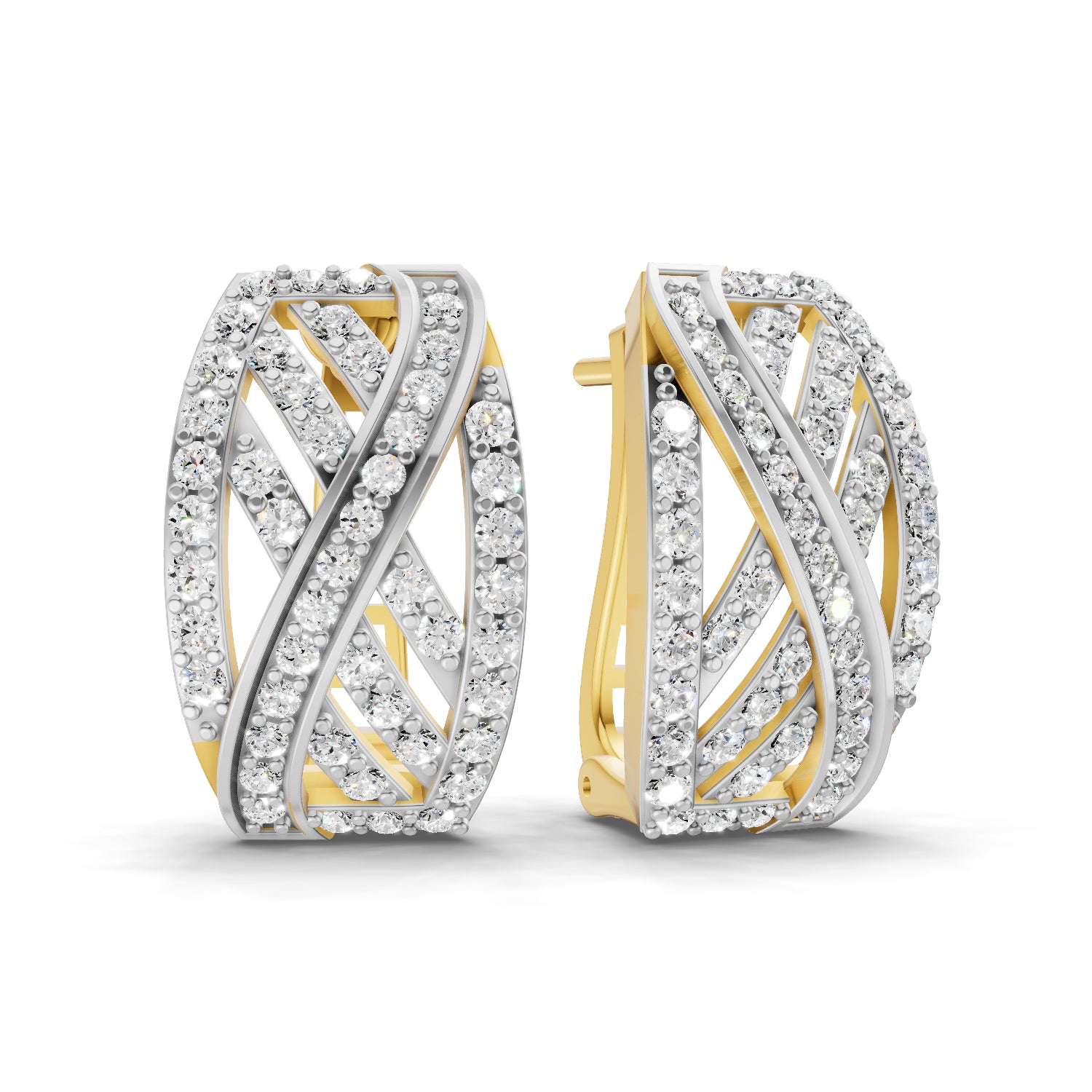 0.62 Carat Round Shape | 925 Sterling Silver Gold Plated Kenna Weave Diamond Hoop Stud Earrings