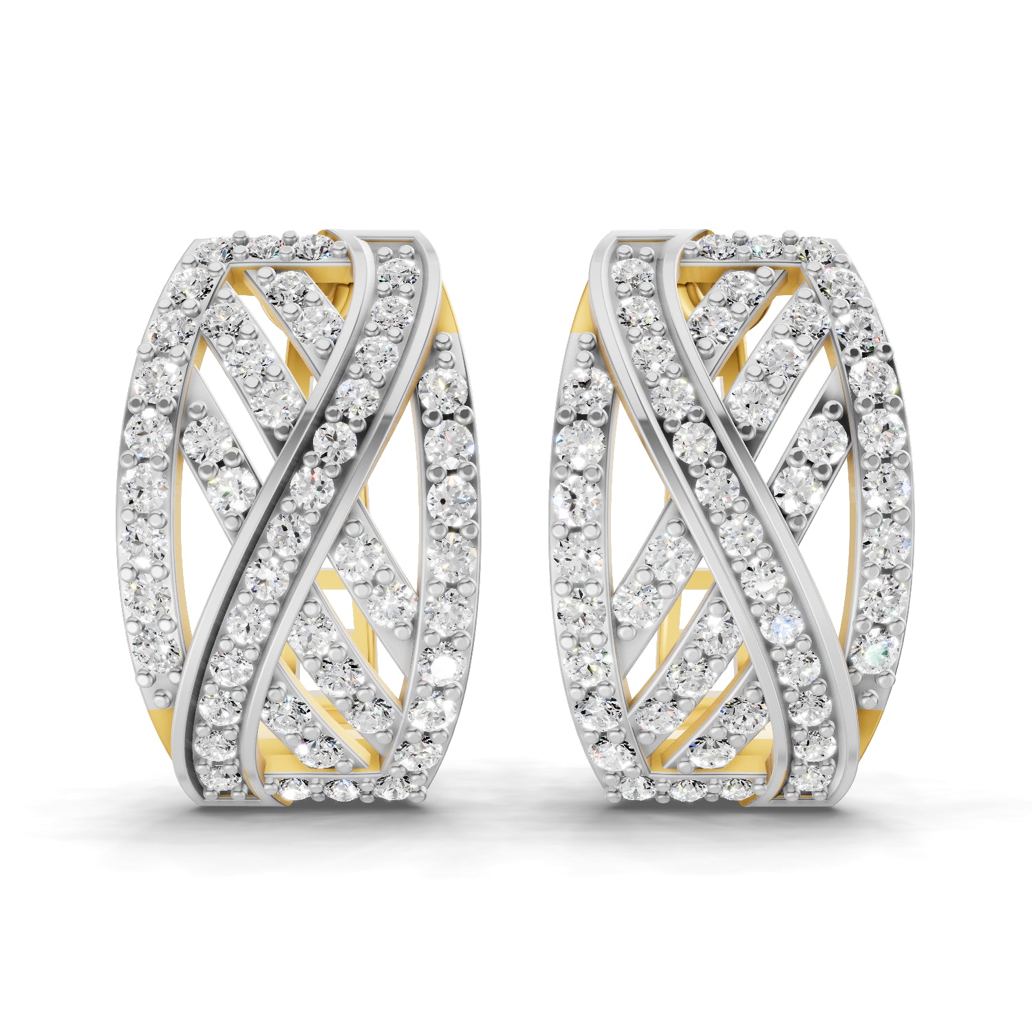 0.62 Carat Round Shape | 925 Sterling Silver Gold Plated Kenna Weave Diamond Hoop Stud Earrings