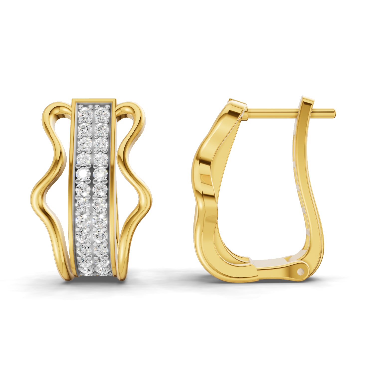 0.62 Carat | 925 Sterling Silver Gold Plated Wave Elegance Hoop Earrings