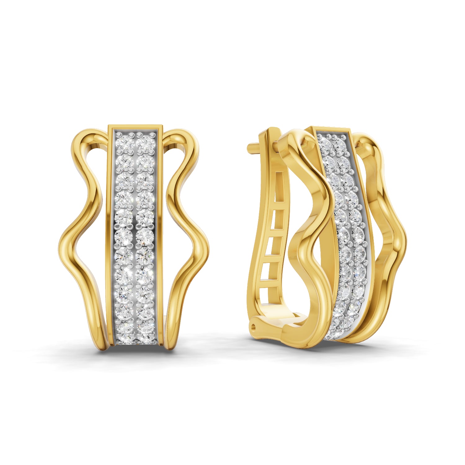 0.62 Carat | 925 Sterling Silver Gold Plated Wave Elegance Hoop Earrings