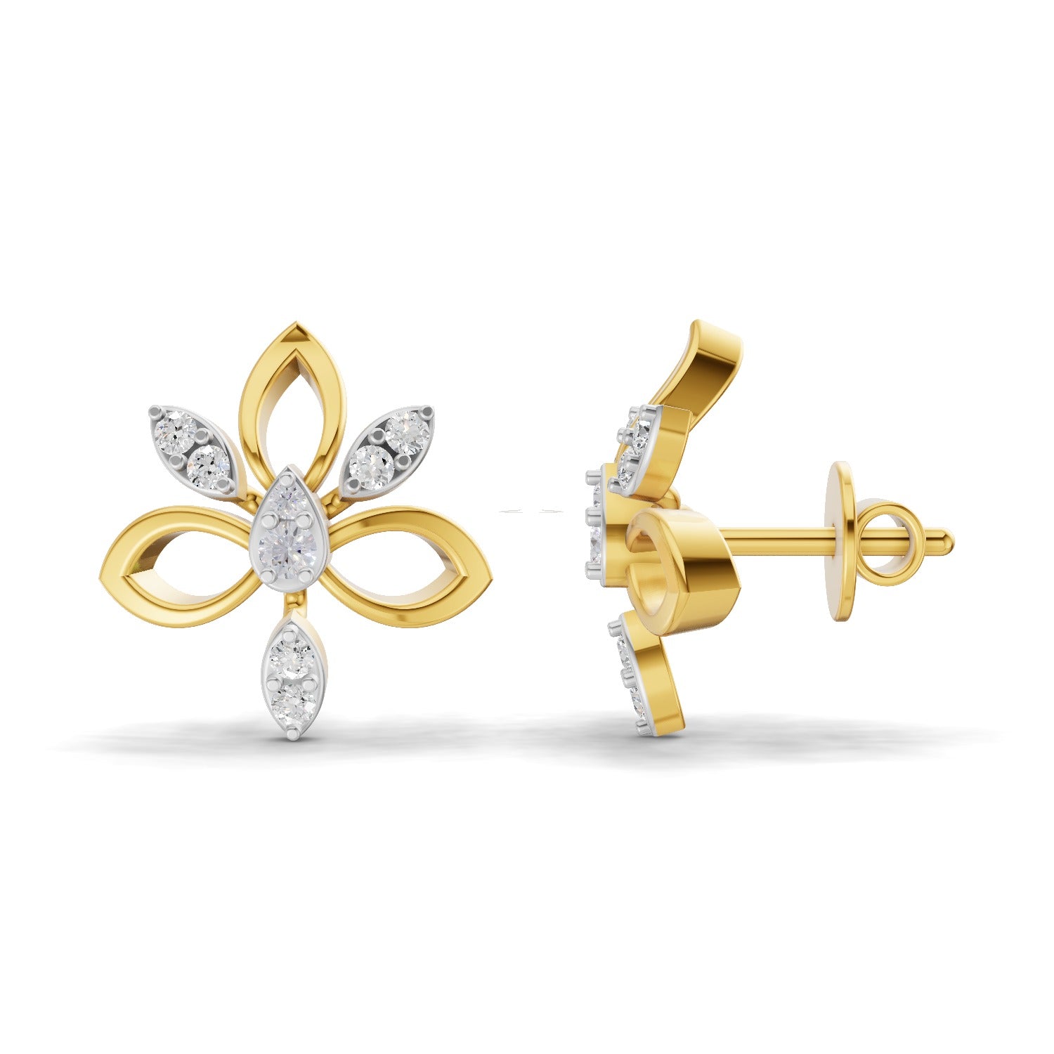 0.32 Carat  | 925 Sterling Silver Gold Plated Modern Floral  Earrings
