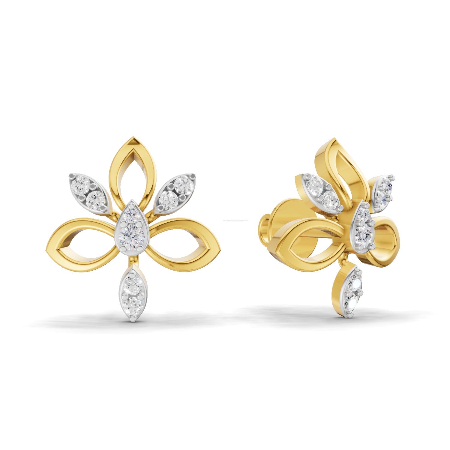 0.32 Carat  | 925 Sterling Silver Gold Plated Modern Floral  Earrings