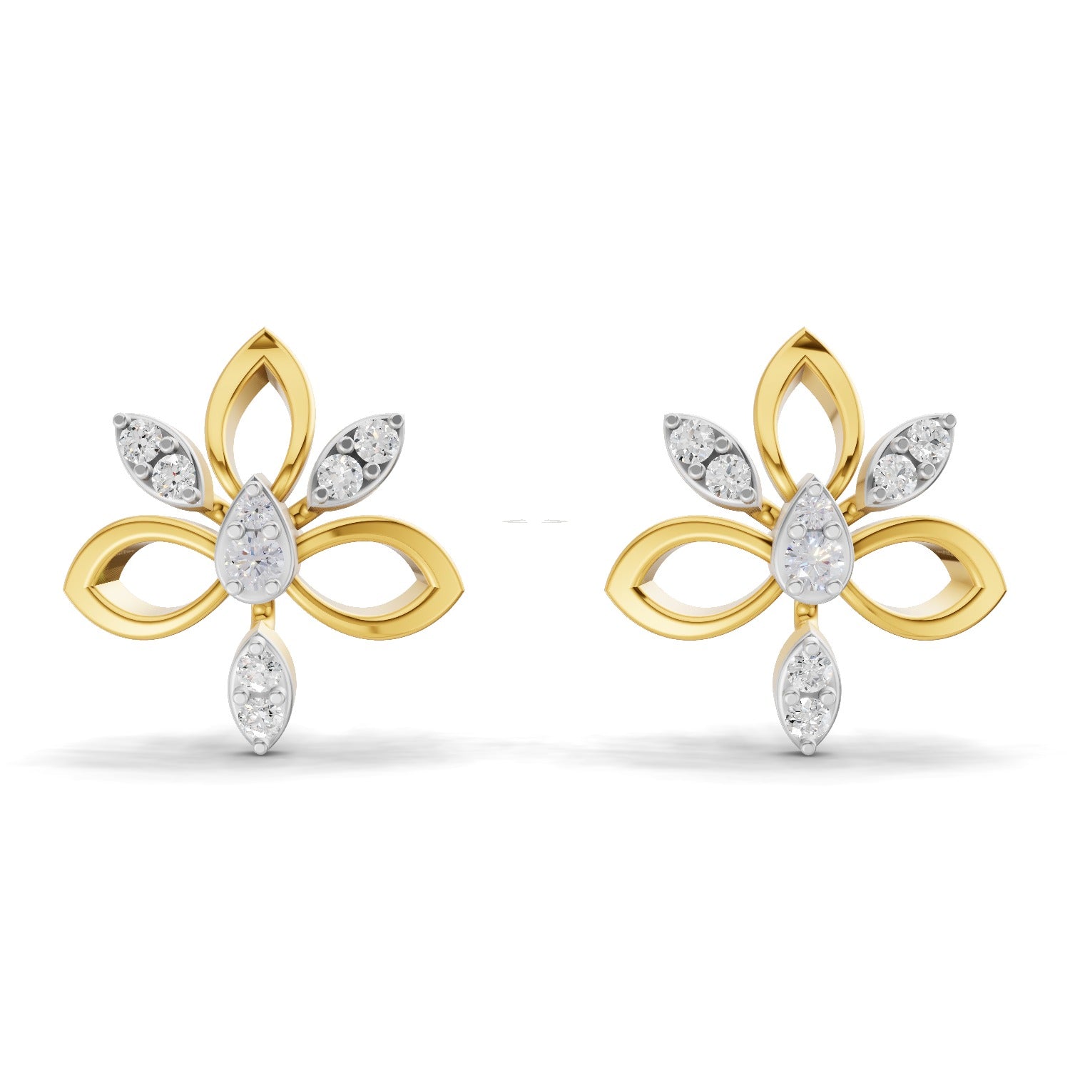 0.32 Carat  | 925 Sterling Silver Gold Plated Modern Floral  Earrings