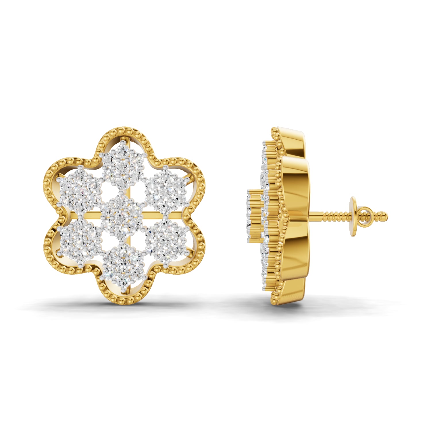 0.98 Carat | 925 Sterling Silver Gold Plated Floral Earrings