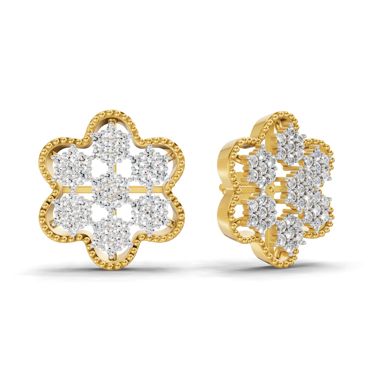 0.98 Carat | 925 Sterling Silver Gold Plated Floral Earrings