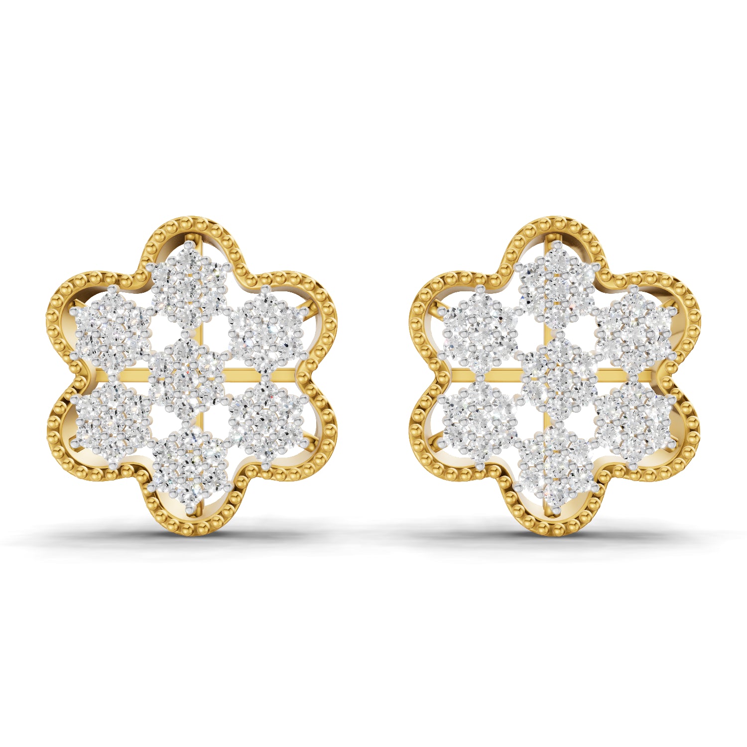 0.98 Carat | 925 Sterling Silver Gold Plated Floral Earrings