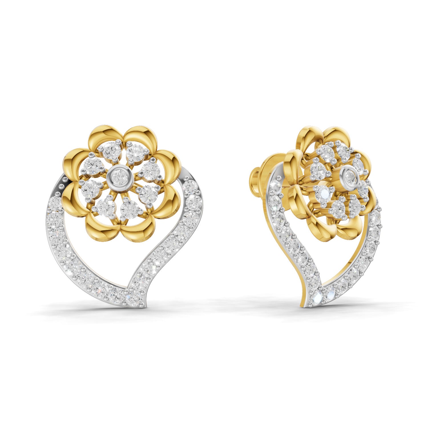 0.58 Carat  | 925 Sterling Silver Gold Plated Floral Heart Earrings