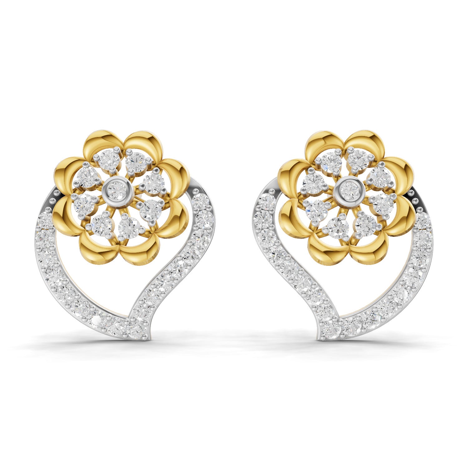 0.58 Carat  | 925 Sterling Silver Gold Plated Floral Heart Earrings