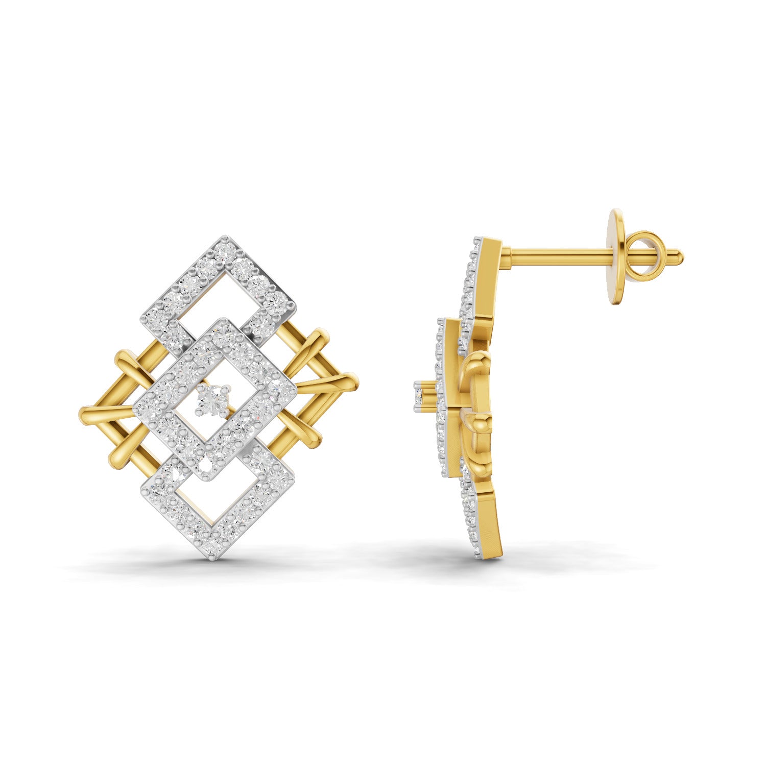 0.64 Carat  | 925 Sterling Silver Gold Plated Square Shaped Earrings