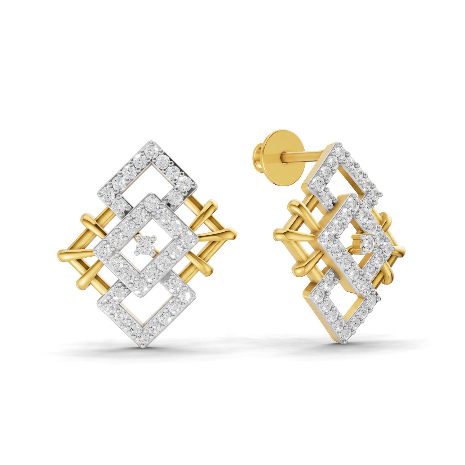0.64 Carat  | 925 Sterling Silver Gold Plated Square Shaped Earrings