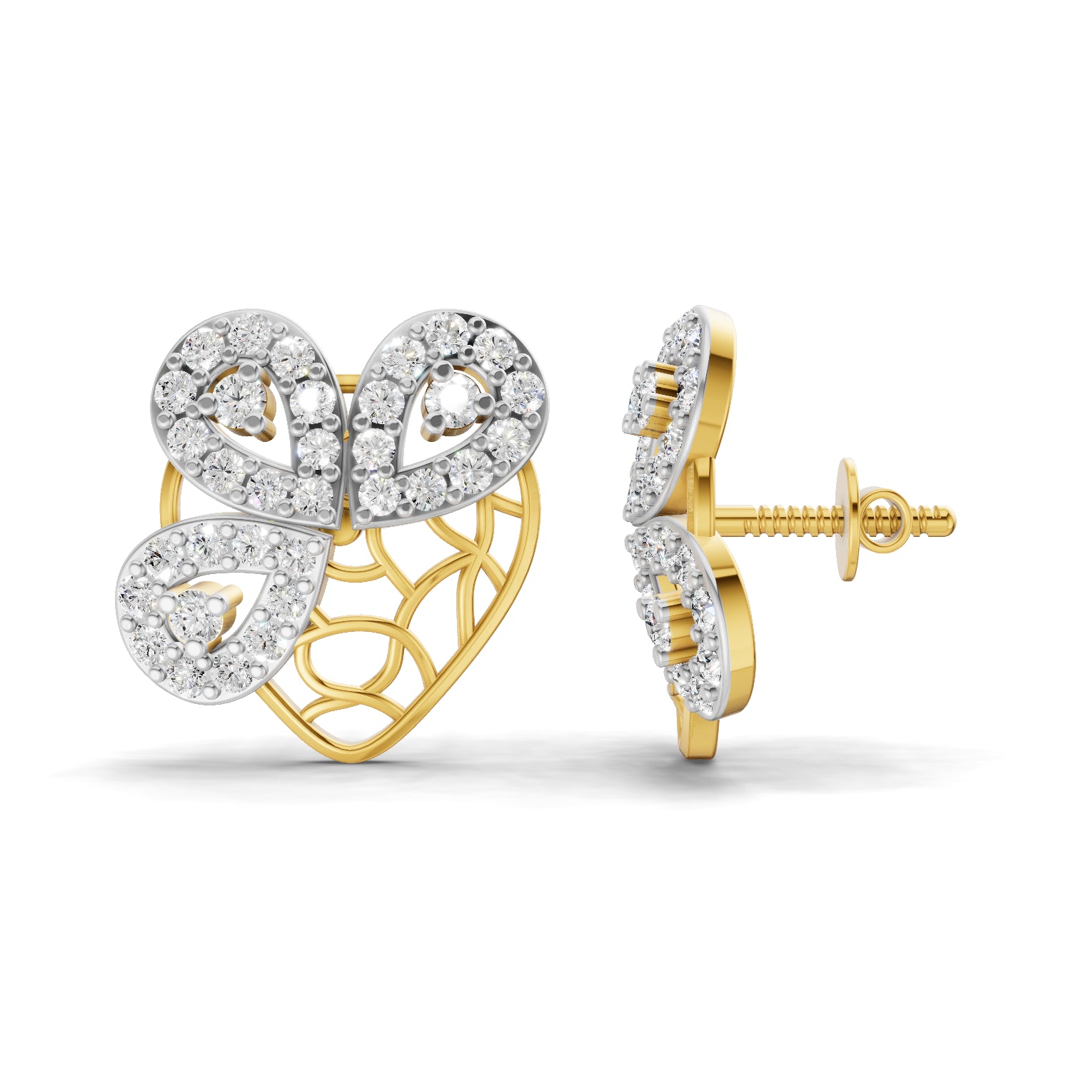 0.77 Carat Round Shape | 925 Sterling Silver Gold Plated Heart Butterfly Gold Stud Earrings