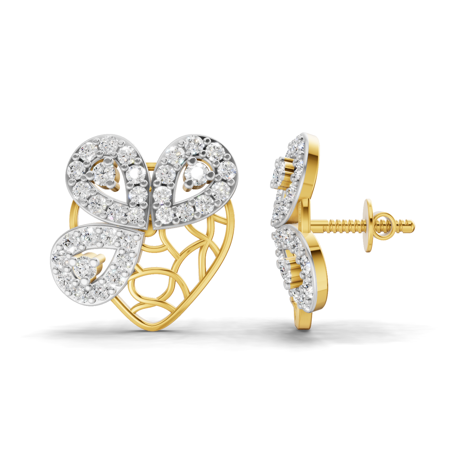 0.77 Carat Round Shape | 925 Sterling Silver Gold Plated Heart Butterfly Gold Stud Earrings