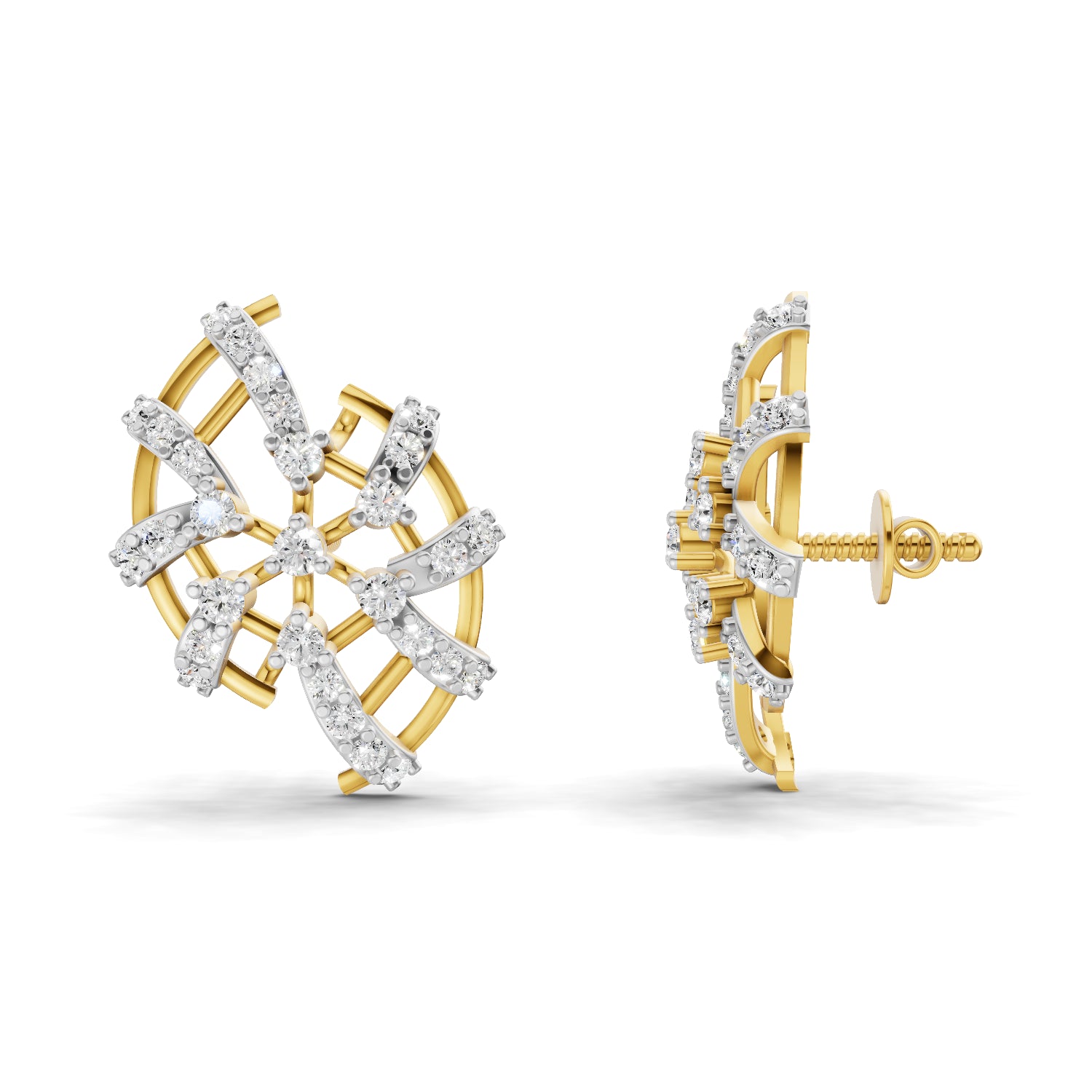0.59 Carat | 925 Sterling Silver Gold Plated Plated Diamond Cluster Earrings