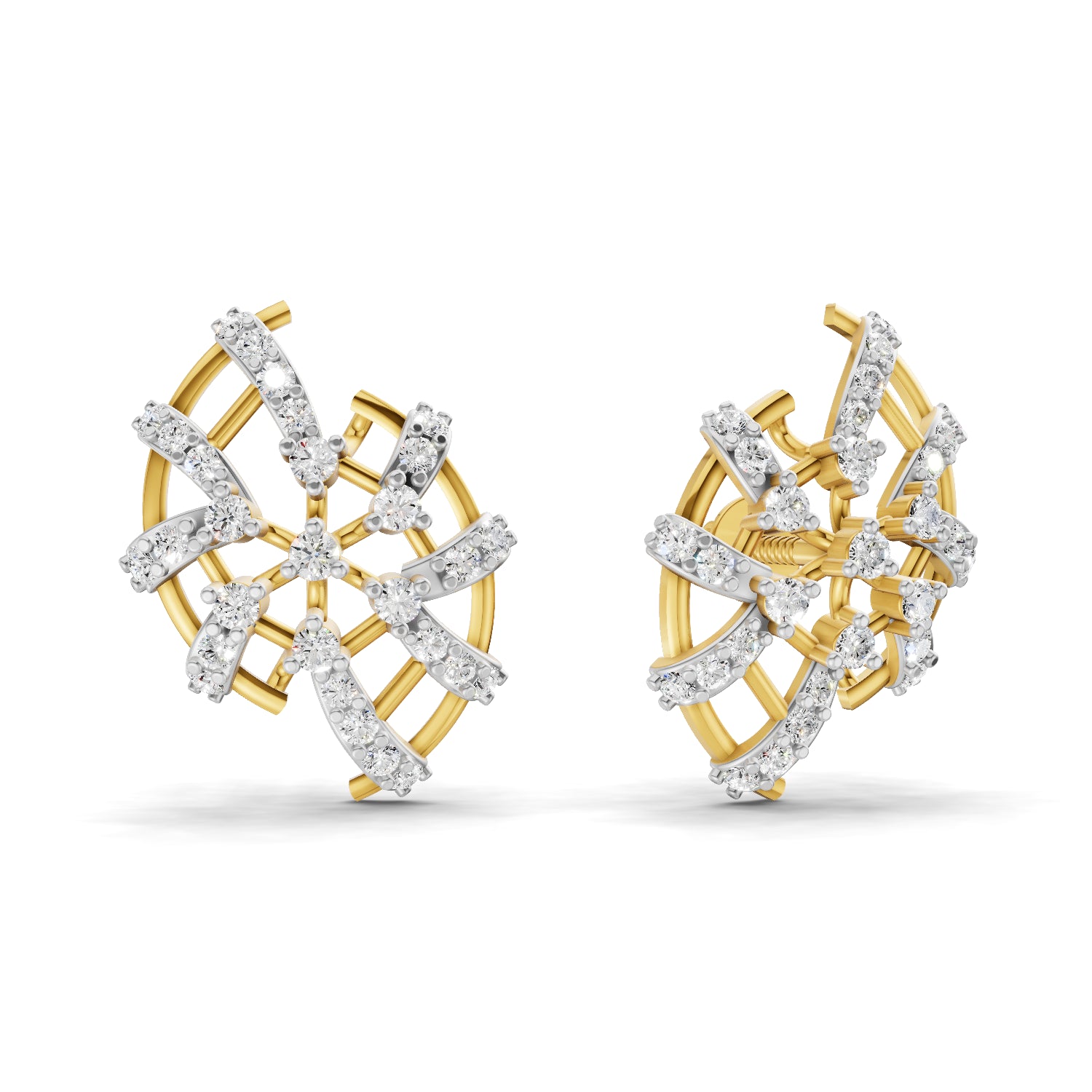 0.59 Carat | 925 Sterling Silver Gold Plated Plated Diamond Cluster Earrings