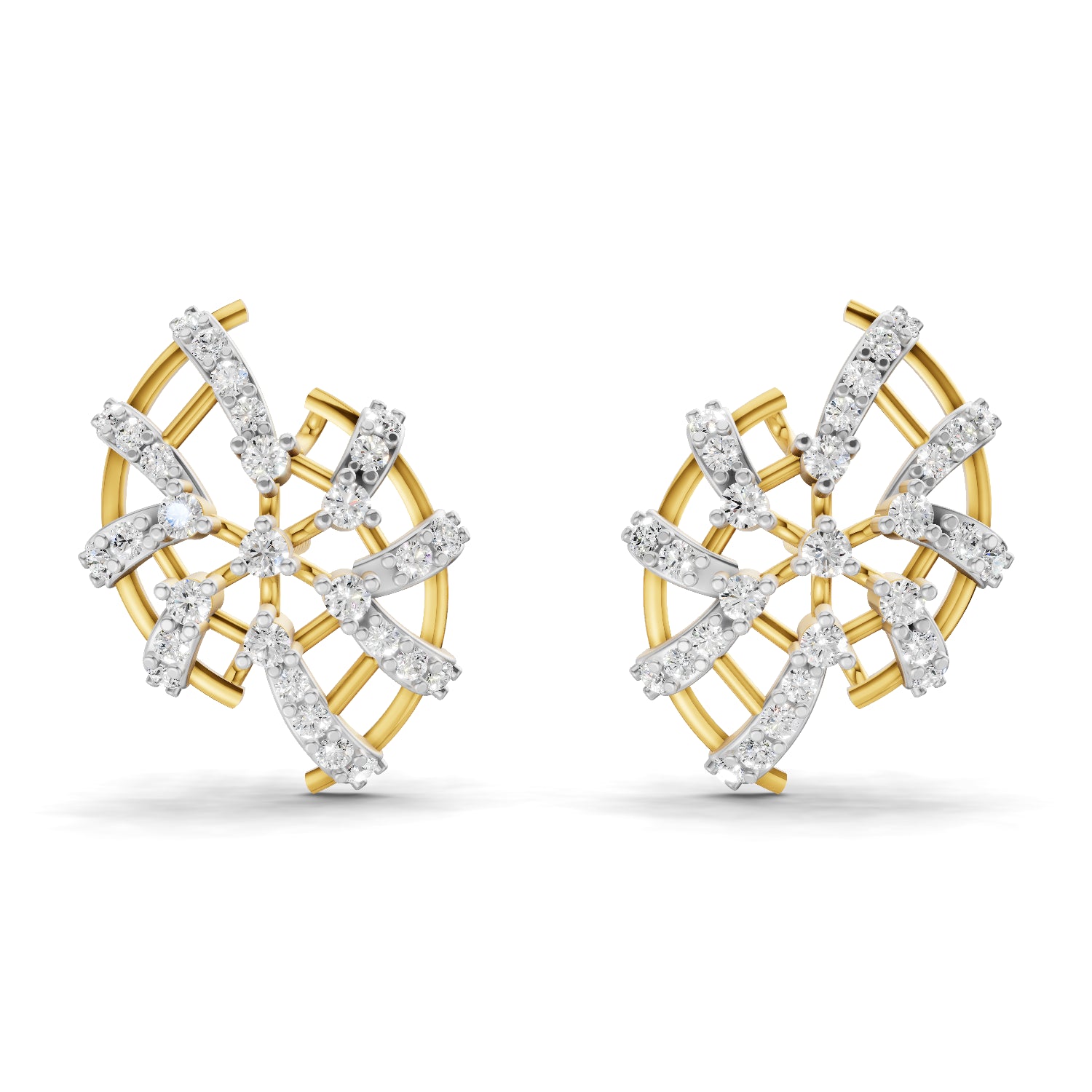 0.59 Carat | 925 Sterling Silver Gold Plated Plated Diamond Cluster Earrings