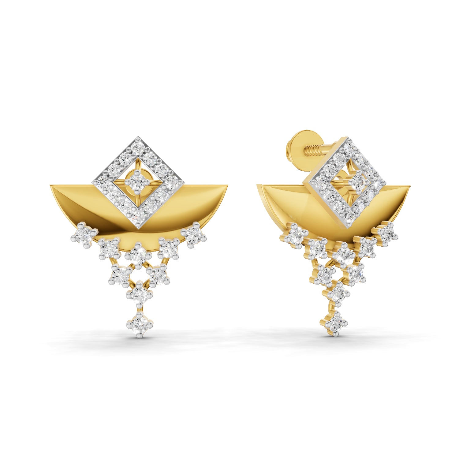 1.4 Carat Round Shape | 925 Sterling Silver Gold Plated Abstract Half-Moon Stud Earrings