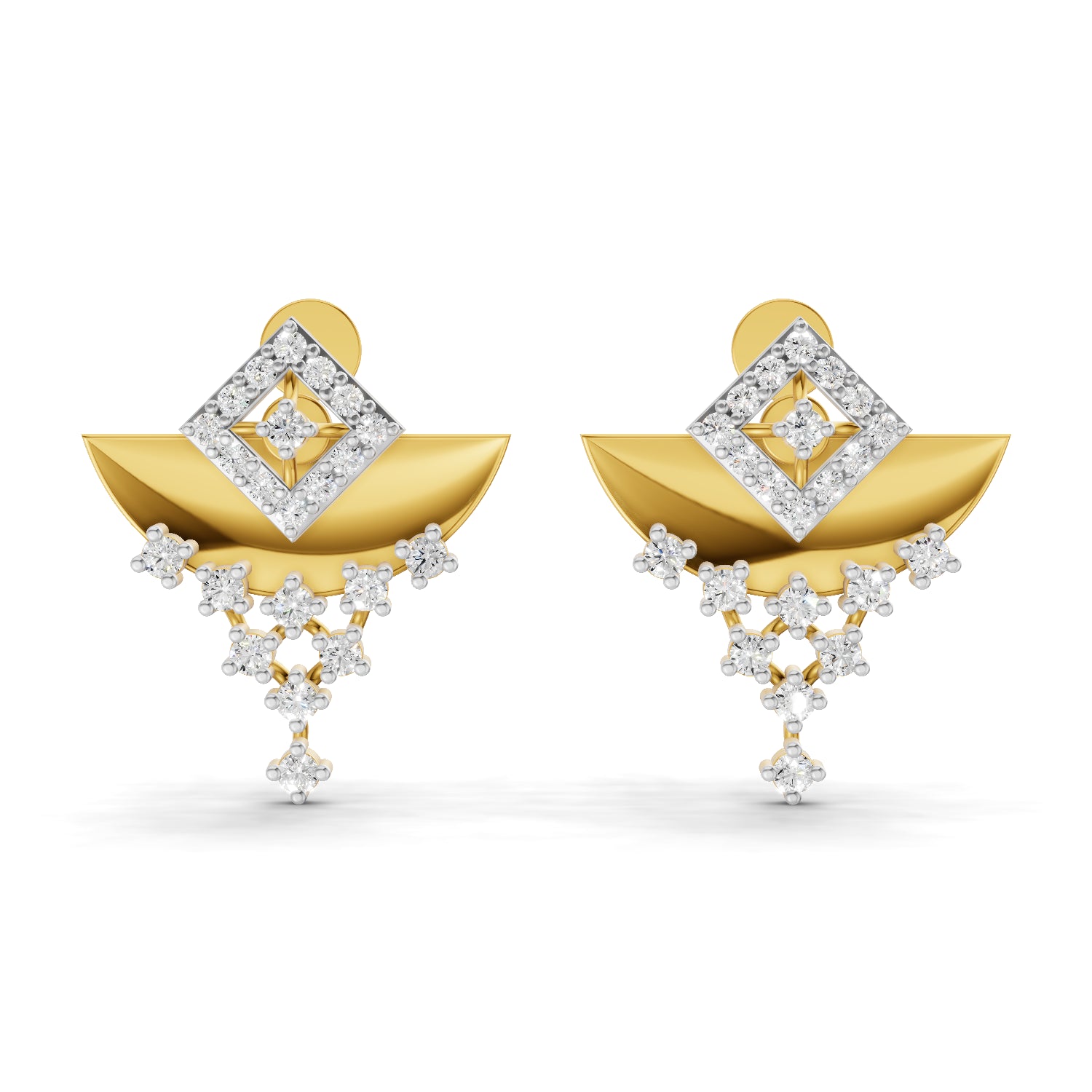 1.4 Carat Round Shape | 925 Sterling Silver Gold Plated Abstract Half-Moon Stud Earrings