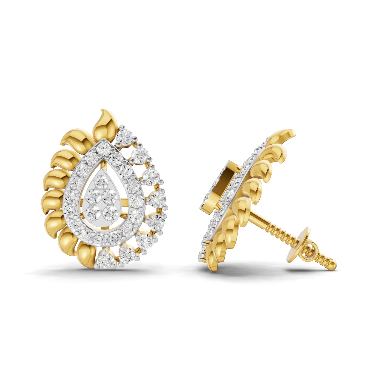 0.6 Carat Round Shape | 925 Sterling Silver Gold Plated Mayura Diamond Stud Earrings