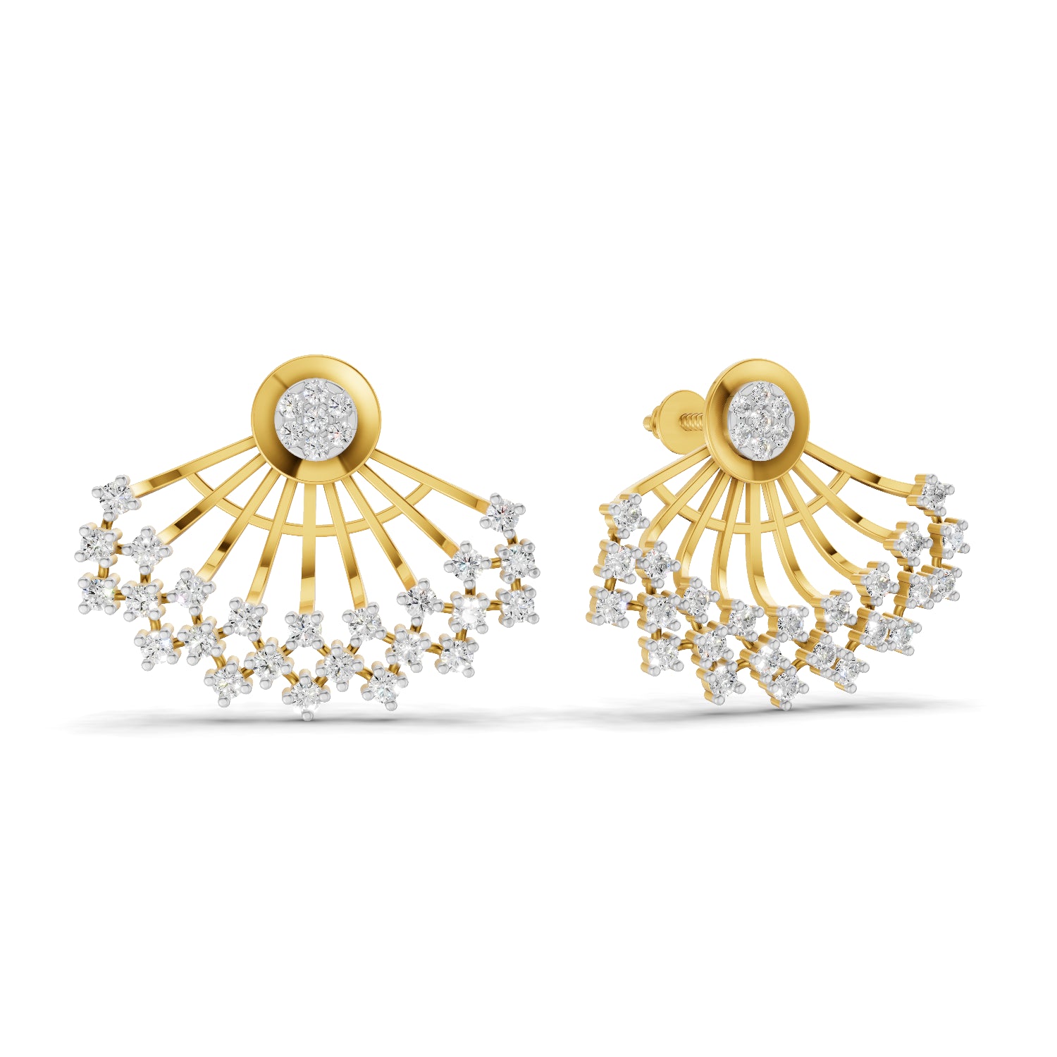 1.04 Carat Round Shape | 925 Sterling Silver Gold Plated Ear Fan Stud Earrings