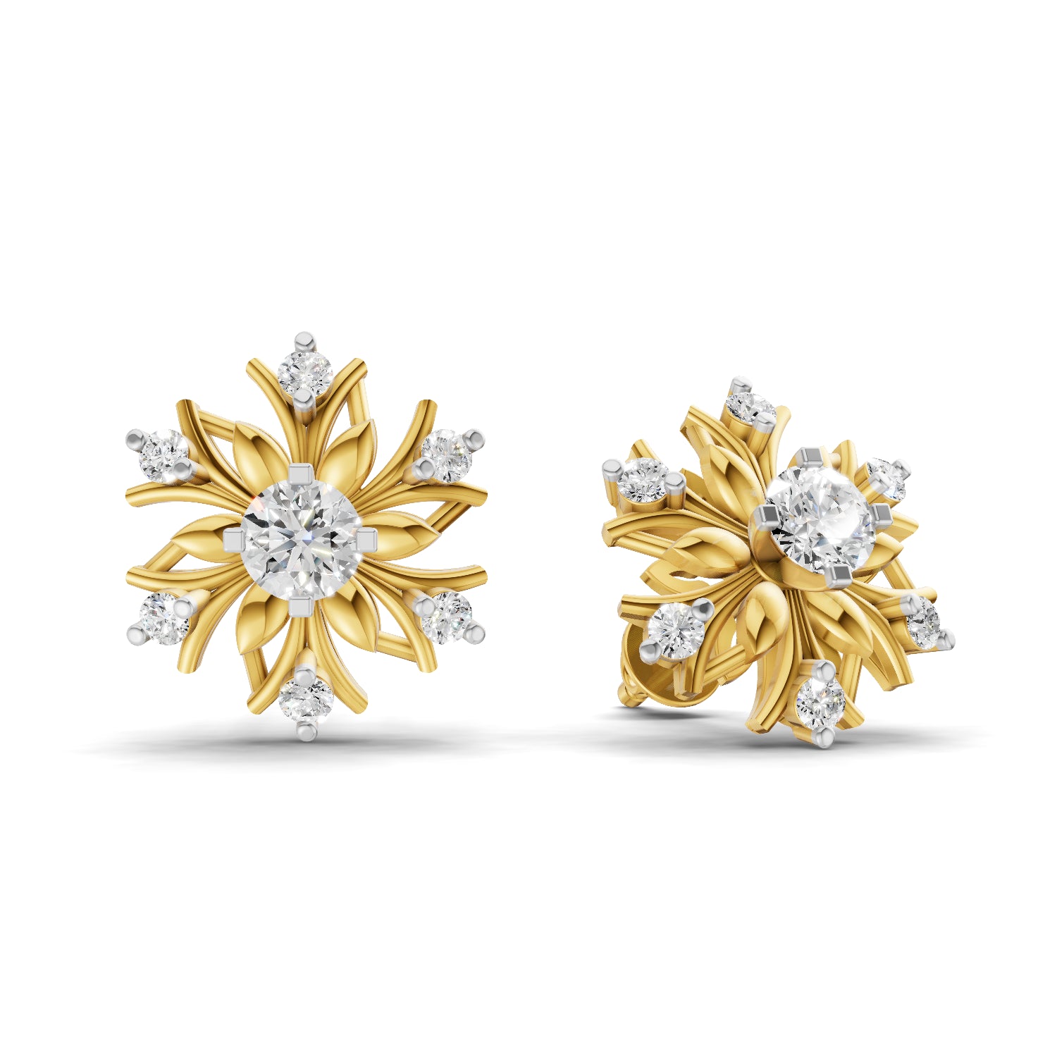 0.66 Carat Round Shape | 925 Sterling Silver Gold Plated Floral Grace Stud Earrings