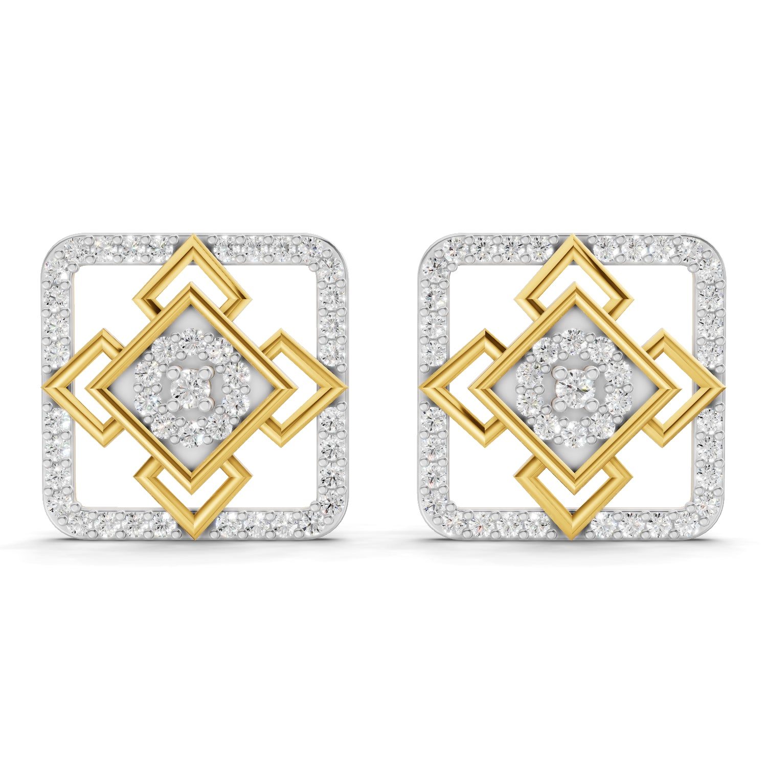 0.89 Carat | 925 Sterling Silver Gold Plated Square Diamond Studs Earrings
