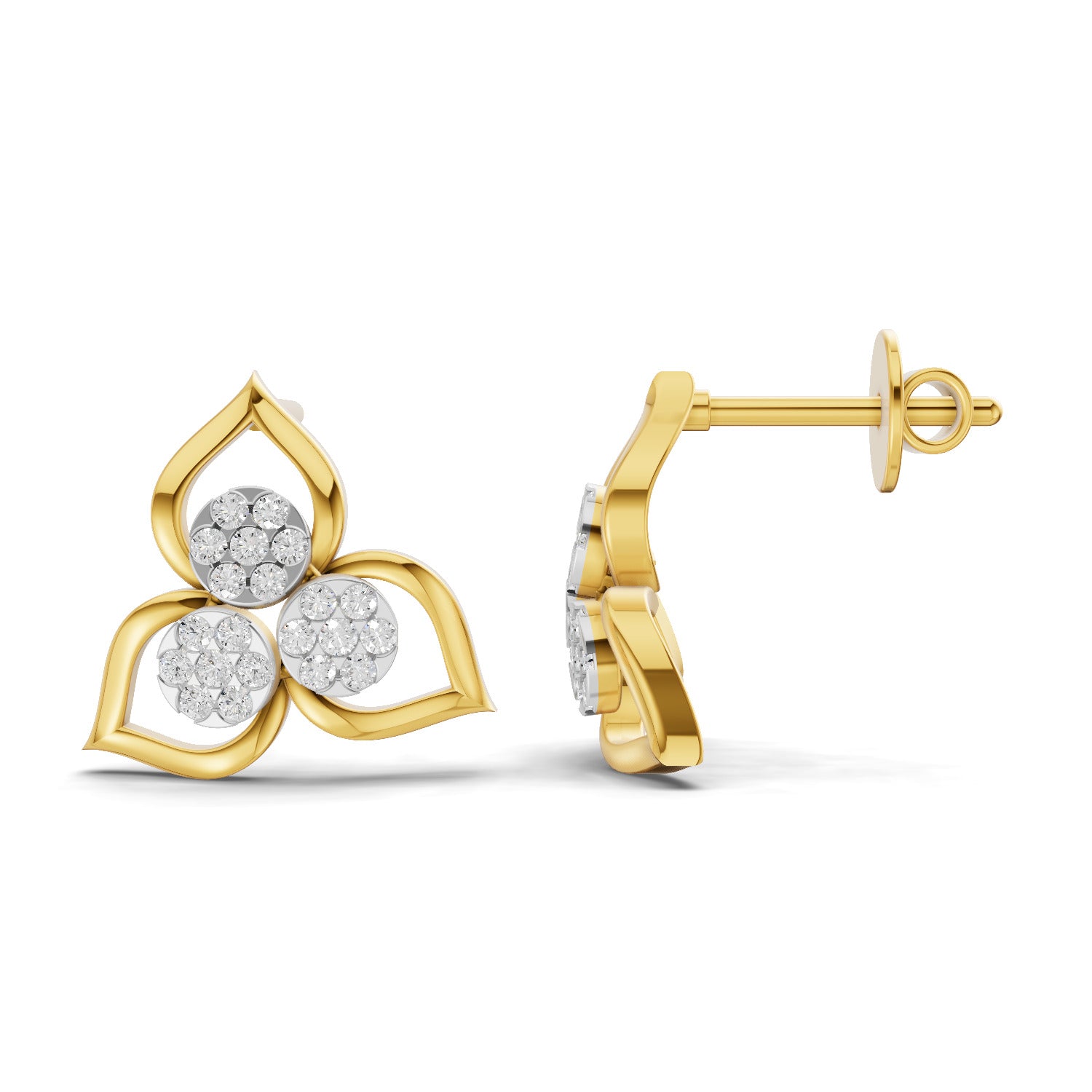 0.31 Carat  | 925 Sterling Silver Gold Plated Floral Cluster Stud Earrings