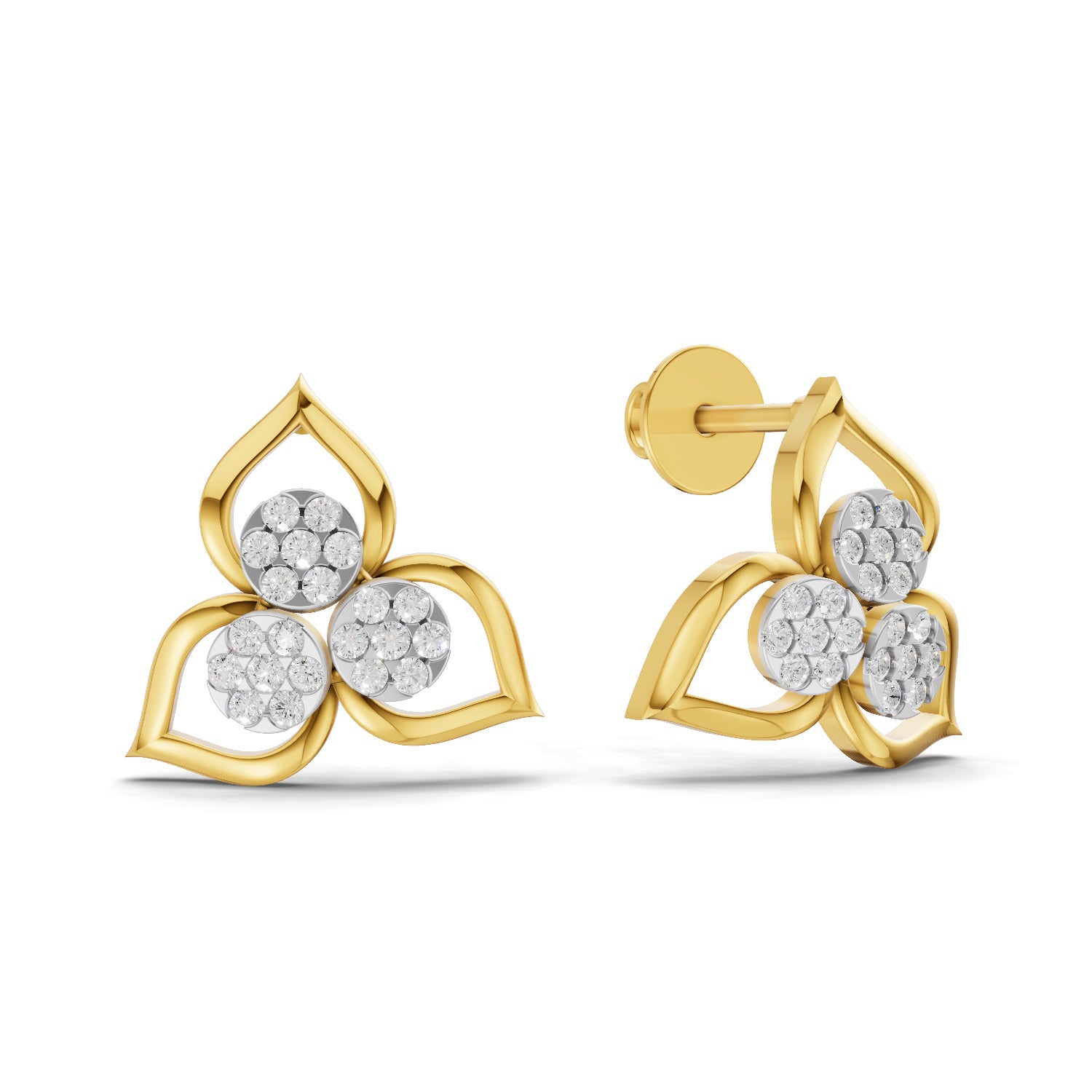 0.31 Carat  | 925 Sterling Silver Gold Plated Floral Cluster Stud Earrings