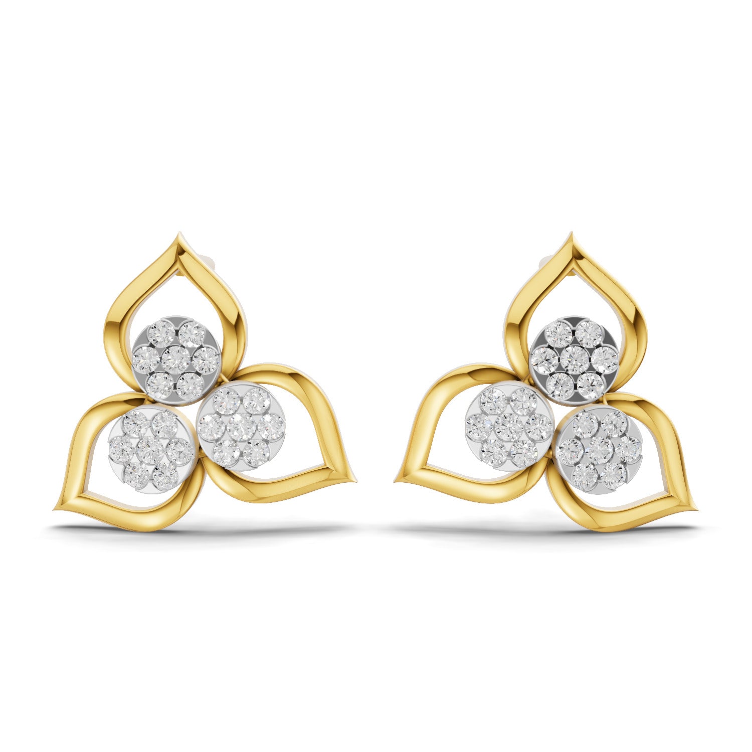 0.31 Carat  | 925 Sterling Silver Gold Plated Floral Cluster Stud Earrings