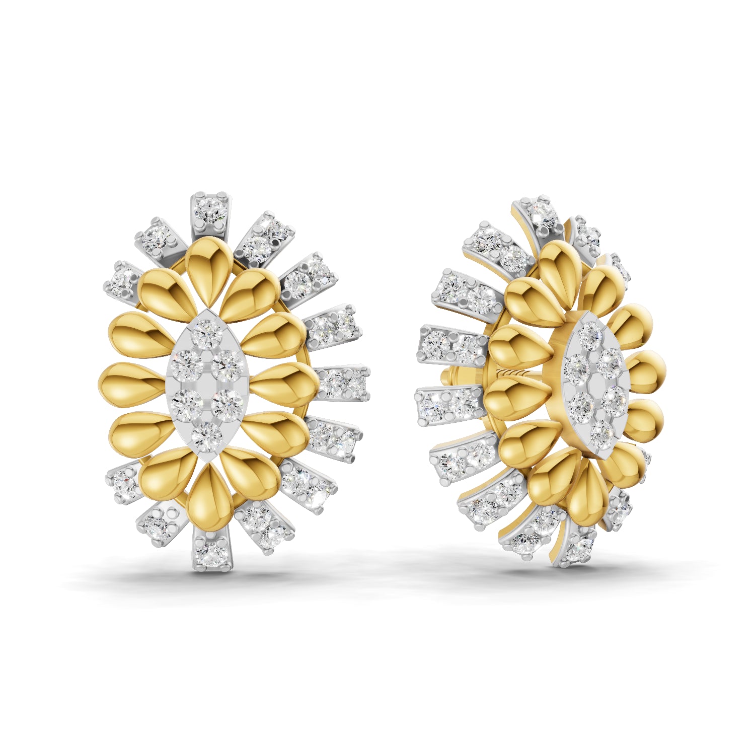 0.44 Carat Round Shape | 925 Sterling Silver Gold Plated Two-Tone Floral Cluster Stud Earrings
