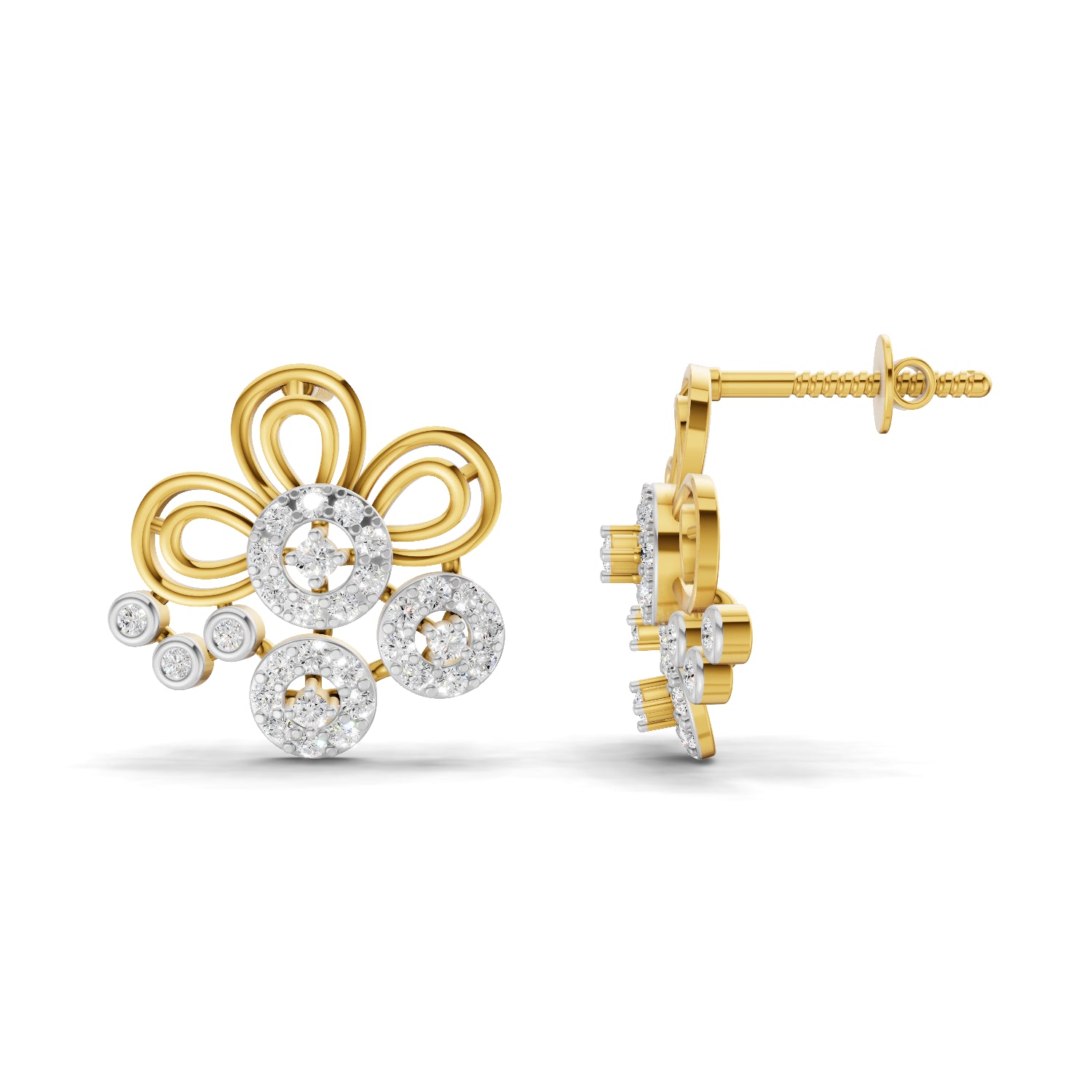 0.62 Carat | 925 Sterling Silver Gold Plated Diamond Cluster Earrings