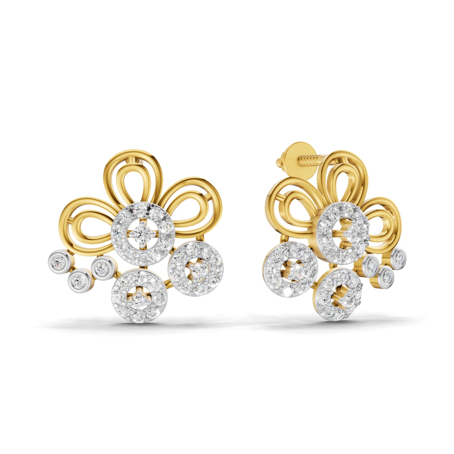 0.62 Carat | 925 Sterling Silver Gold Plated Diamond Cluster Earrings