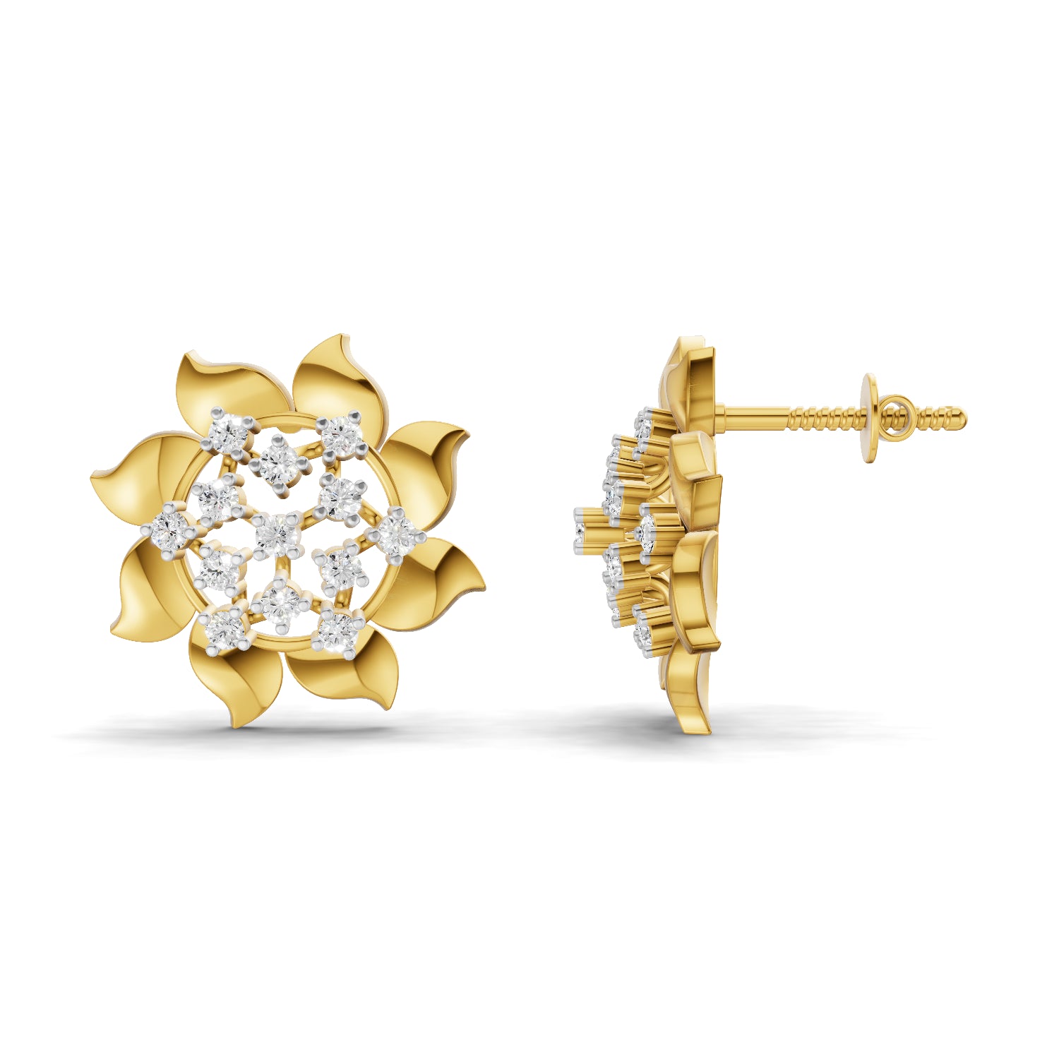 0.36 Carat | 925 Sterling Silver Gold Plated Diamond Petal Bloom Delight Earrings