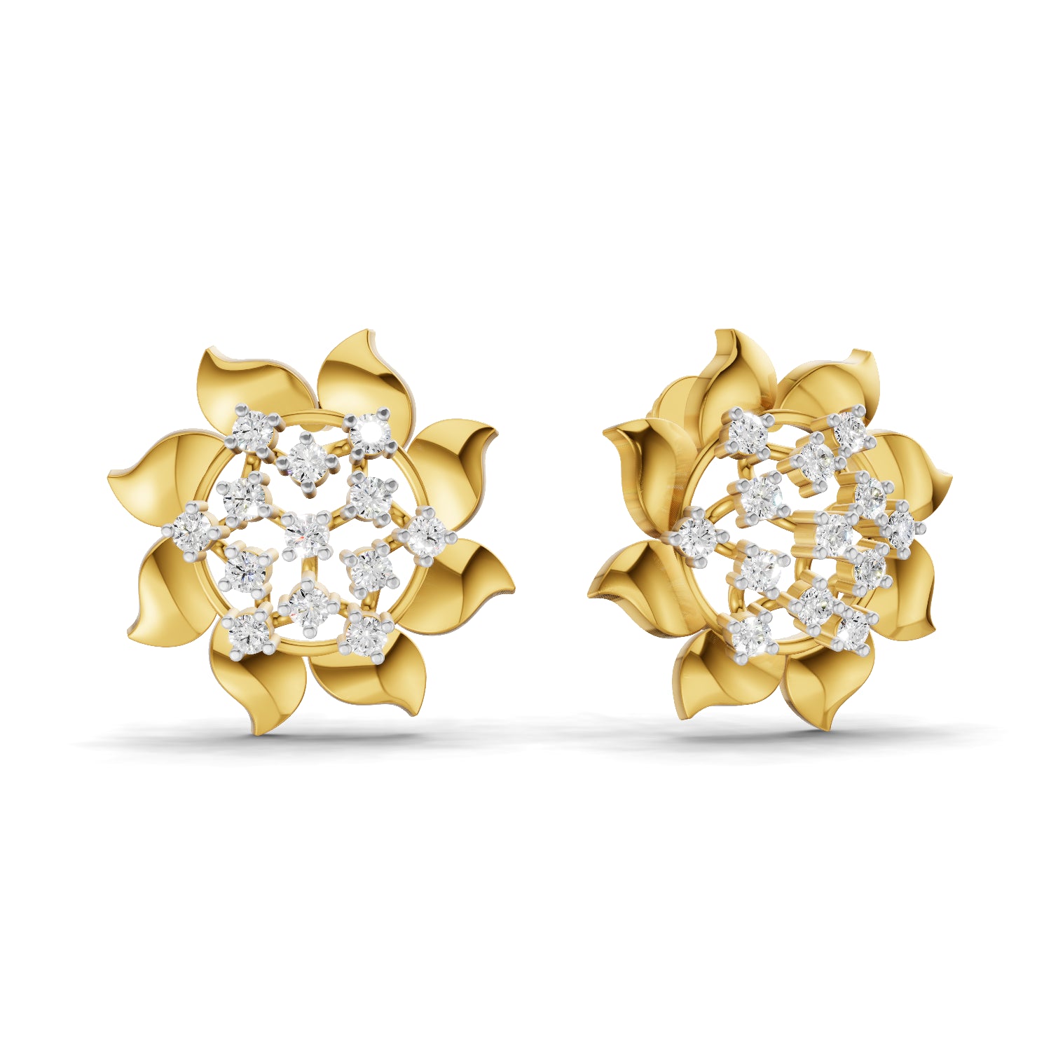 0.36 Carat | 925 Sterling Silver Gold Plated Diamond Petal Bloom Delight Earrings