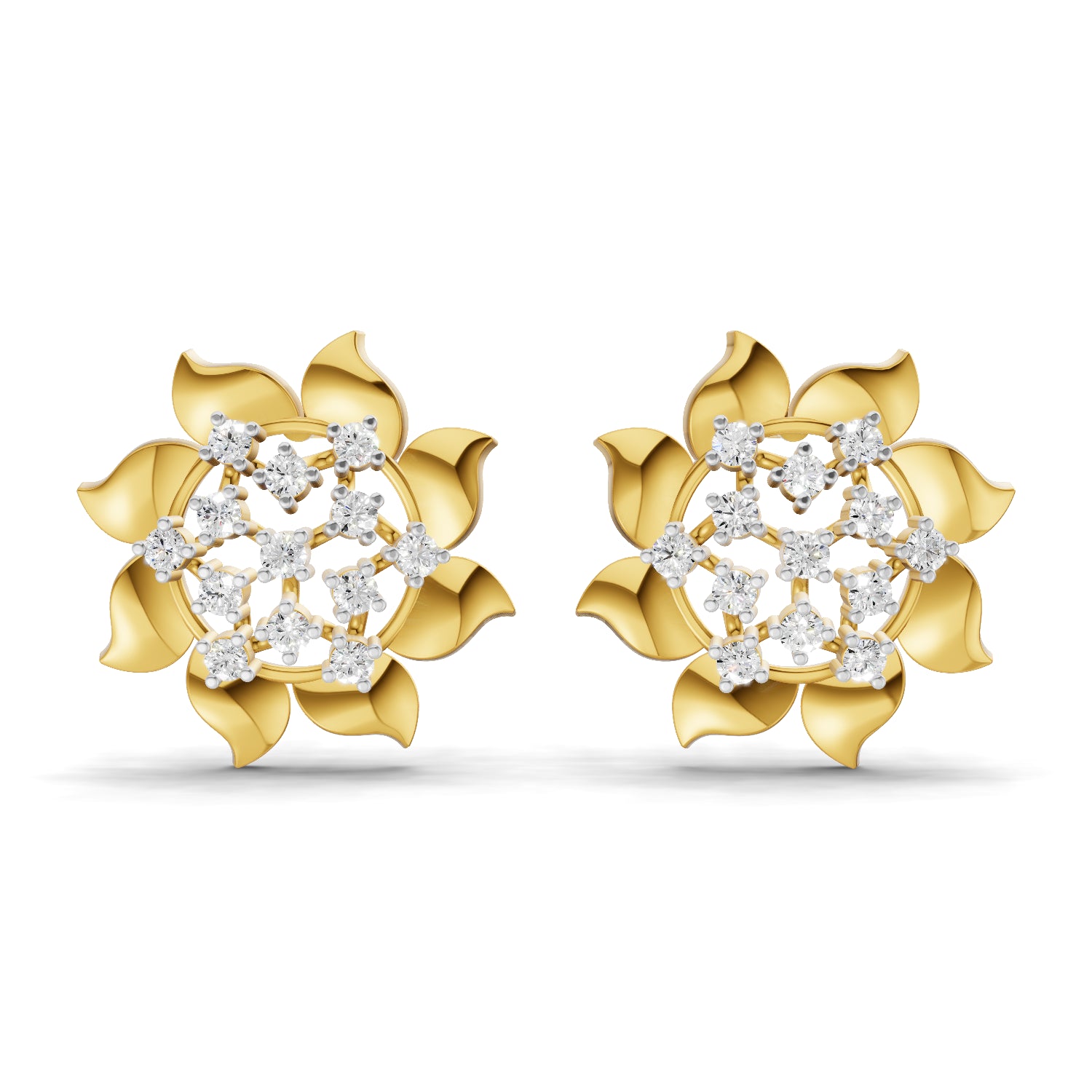 0.36 Carat | 925 Sterling Silver Gold Plated Diamond Petal Bloom Delight Earrings